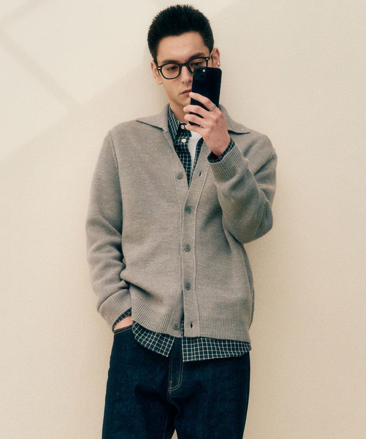 플랙(PLAC) 라인 디테일 가디건 그레이