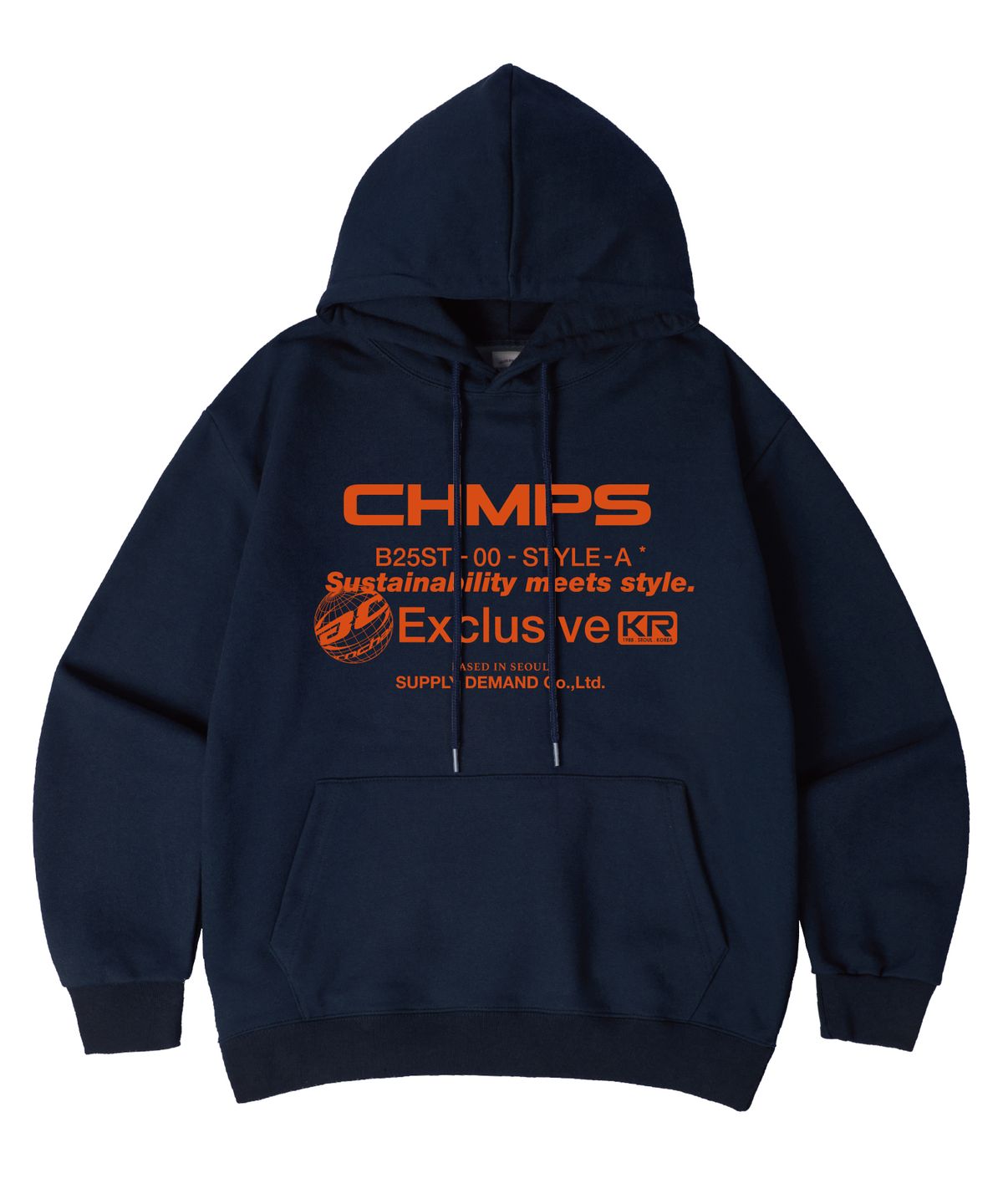본챔스(BORN CHAMPS) [6 COLORS] CHMPS EXCLUSIVE 오버핏 후드 티셔츠 B25ST11 [기모/NO기모]