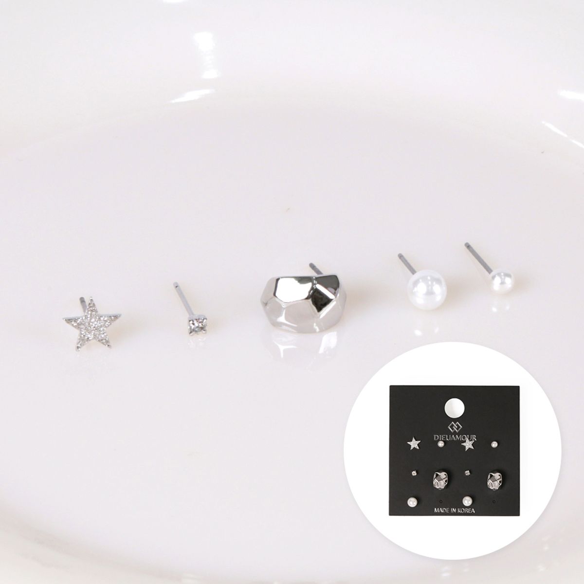 디유아모르(DIEUAMOUR) [10PACK] 스타진주 레이어드 귀걸이세트