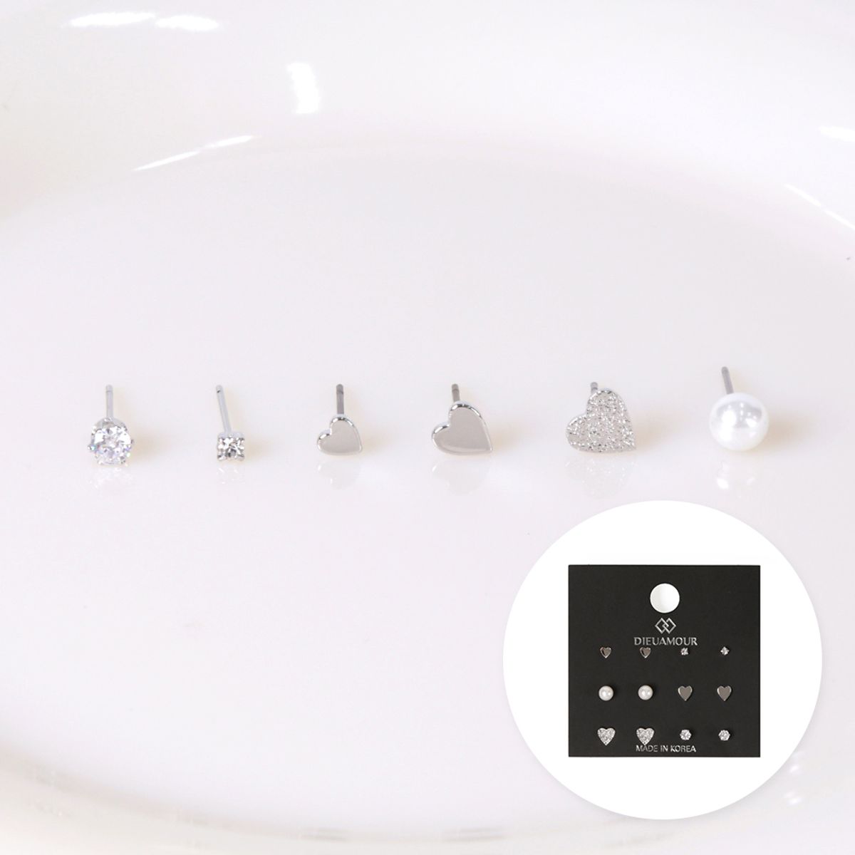 디유아모르(DIEUAMOUR) [12PACK] 하트진주 레이어드 귀걸이세트