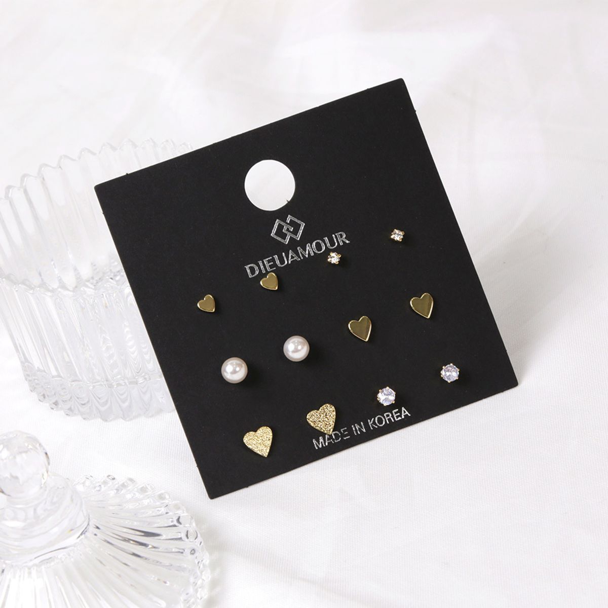 디유아모르(DIEUAMOUR) [12PACK] 하트진주 레이어드 귀걸이세트