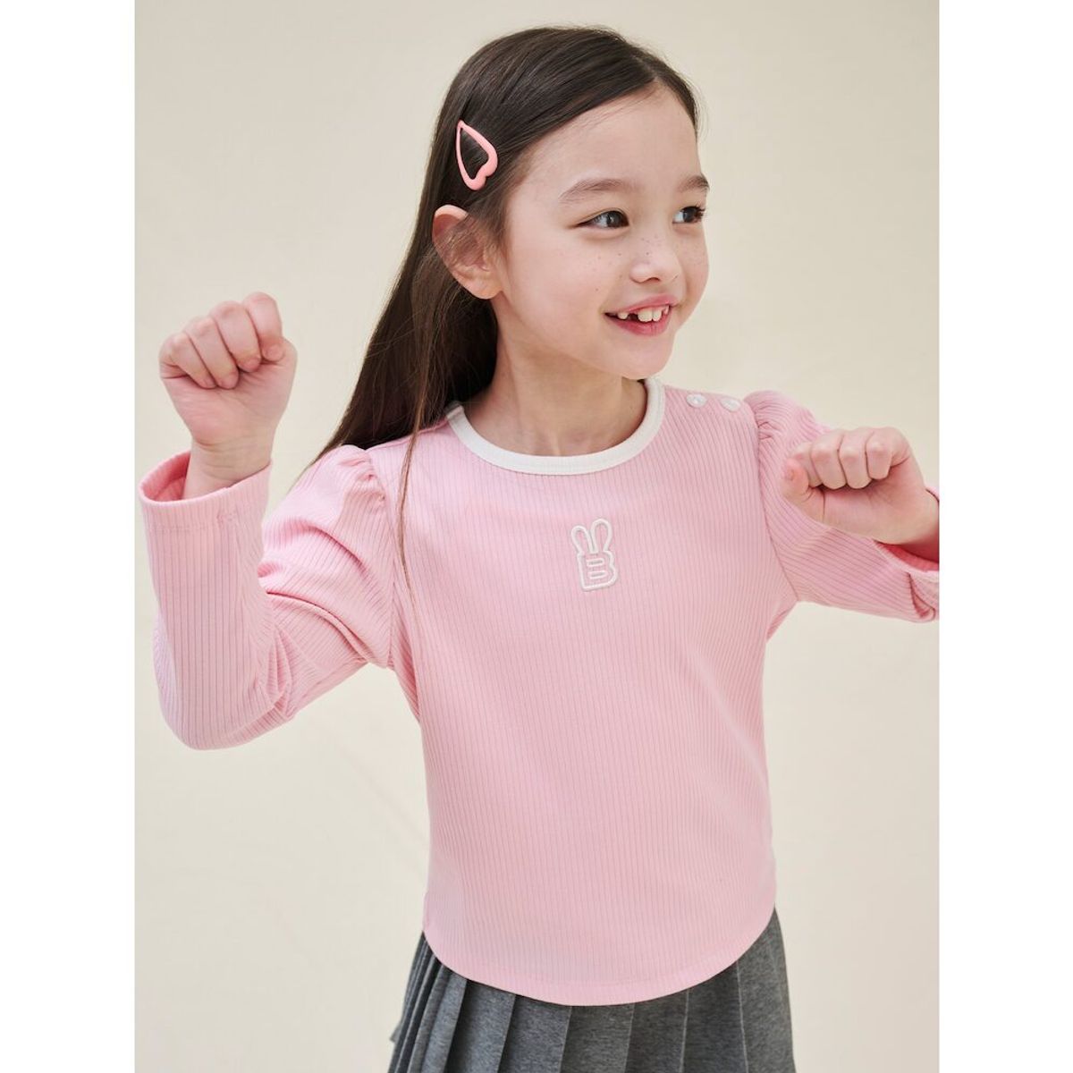 빈폴 키즈(BEANPOLE KIDS) 여아 골지 티셔츠  라이트 핑크 (BI5141G12Y)