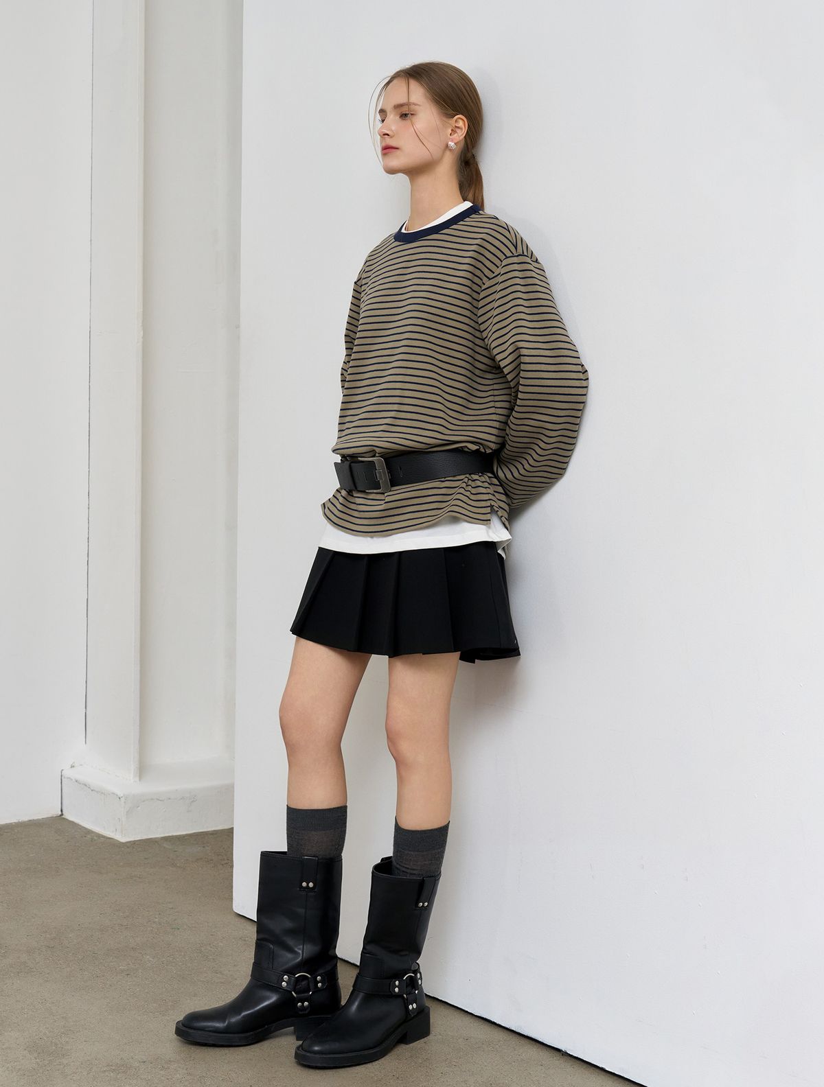 제너럴아이디어(GENERALIDEA) UNISEX 베이직 스트라이프 롱 슬리브 티 [OLIVE] / SBE1U01005