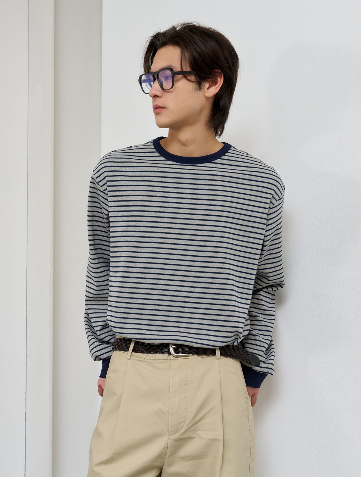 제너럴아이디어(GENERALIDEA) UNISEX 베이직 스트라이프 롱 슬리브 티 [MELANGE GREY] / SBE1U01005
