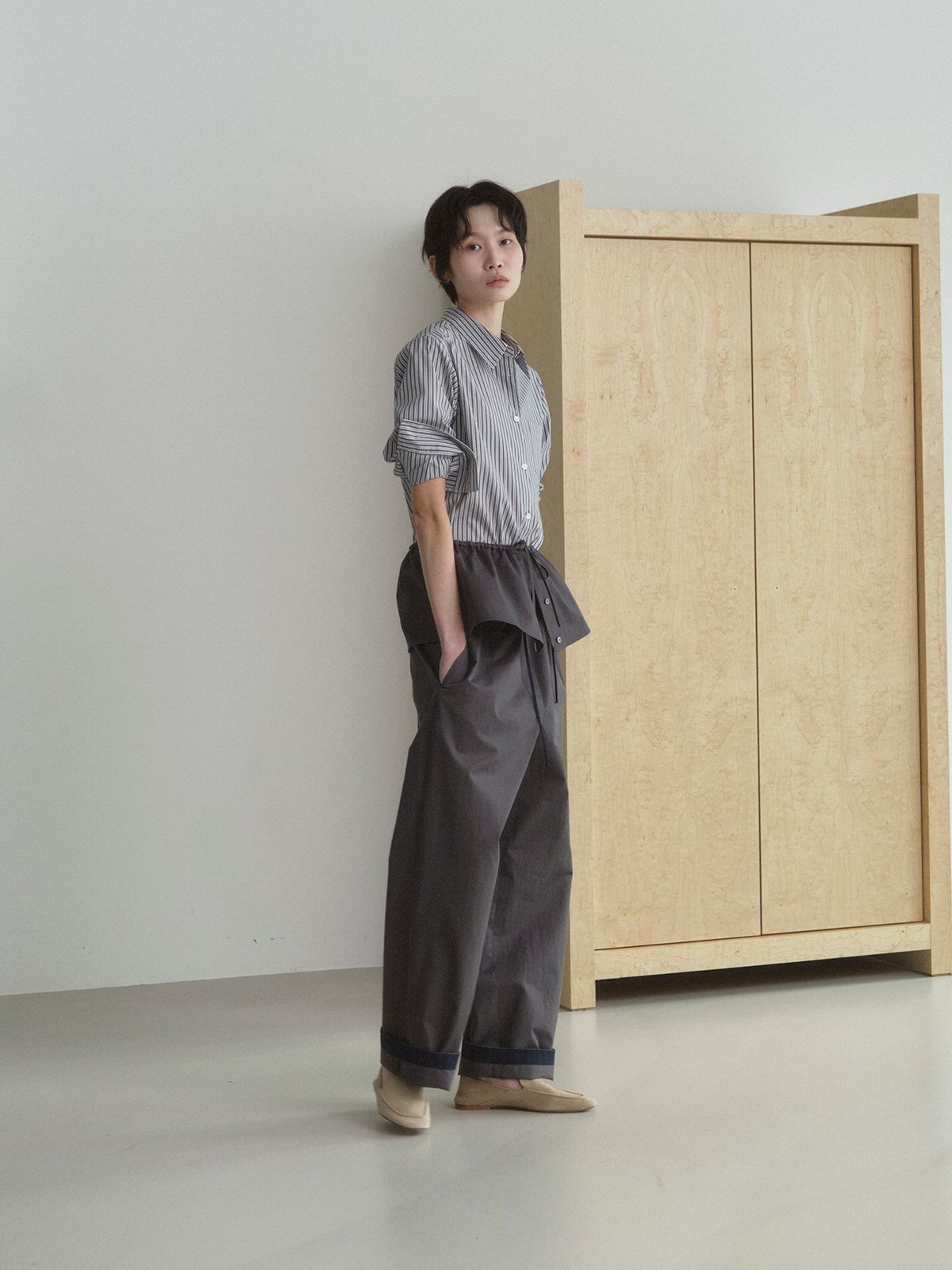 리플레인(REPLAIN) COTTON LAYERED MINI SKIRT_CHARCOAL
