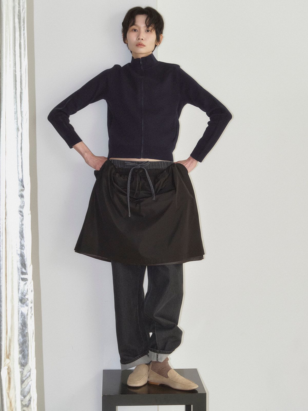 리플레인(REPLAIN) VOLUME MIDI SKIRT_BLACK