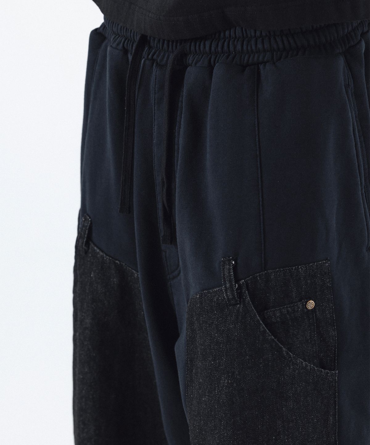 앵글런(ANGLAN) Denim Double Sweat Balloon Pants - Black