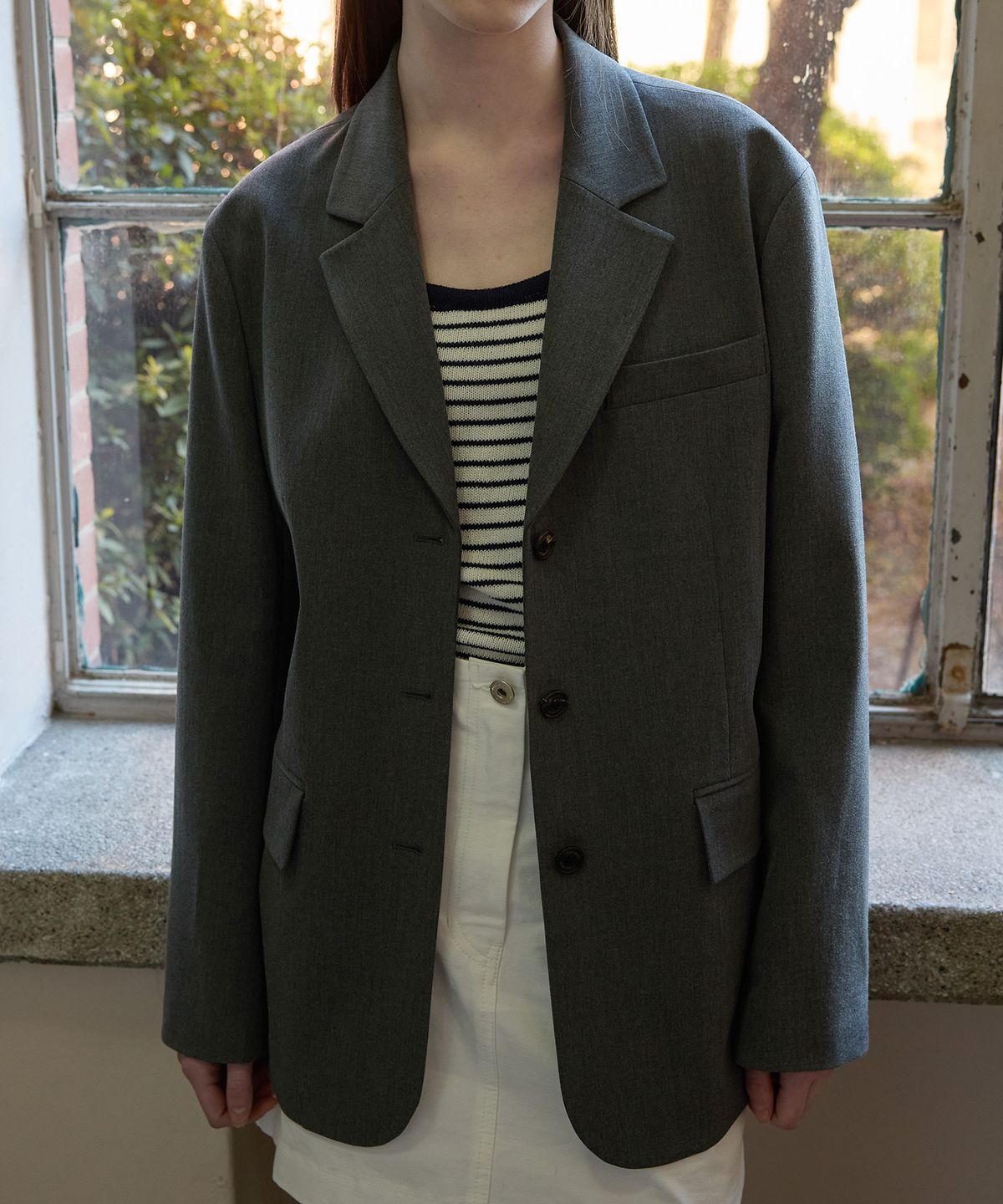 튜드먼트(TTUDEMENT) SINGLE TAILORED JACKET_CHARCOAL