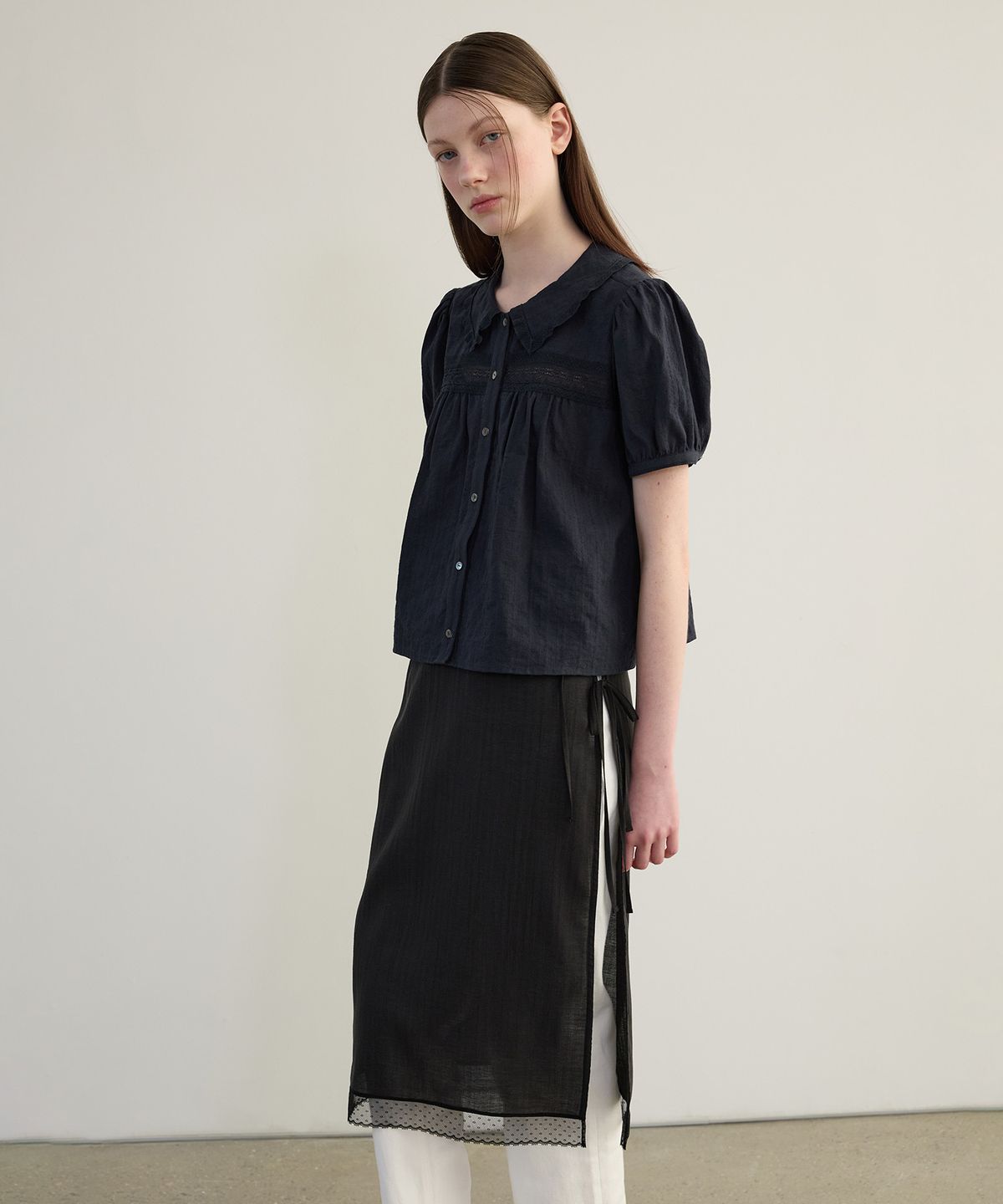 튜드먼트(TTUDEMENT) RIBBON LAYERED SKIRT BLACK