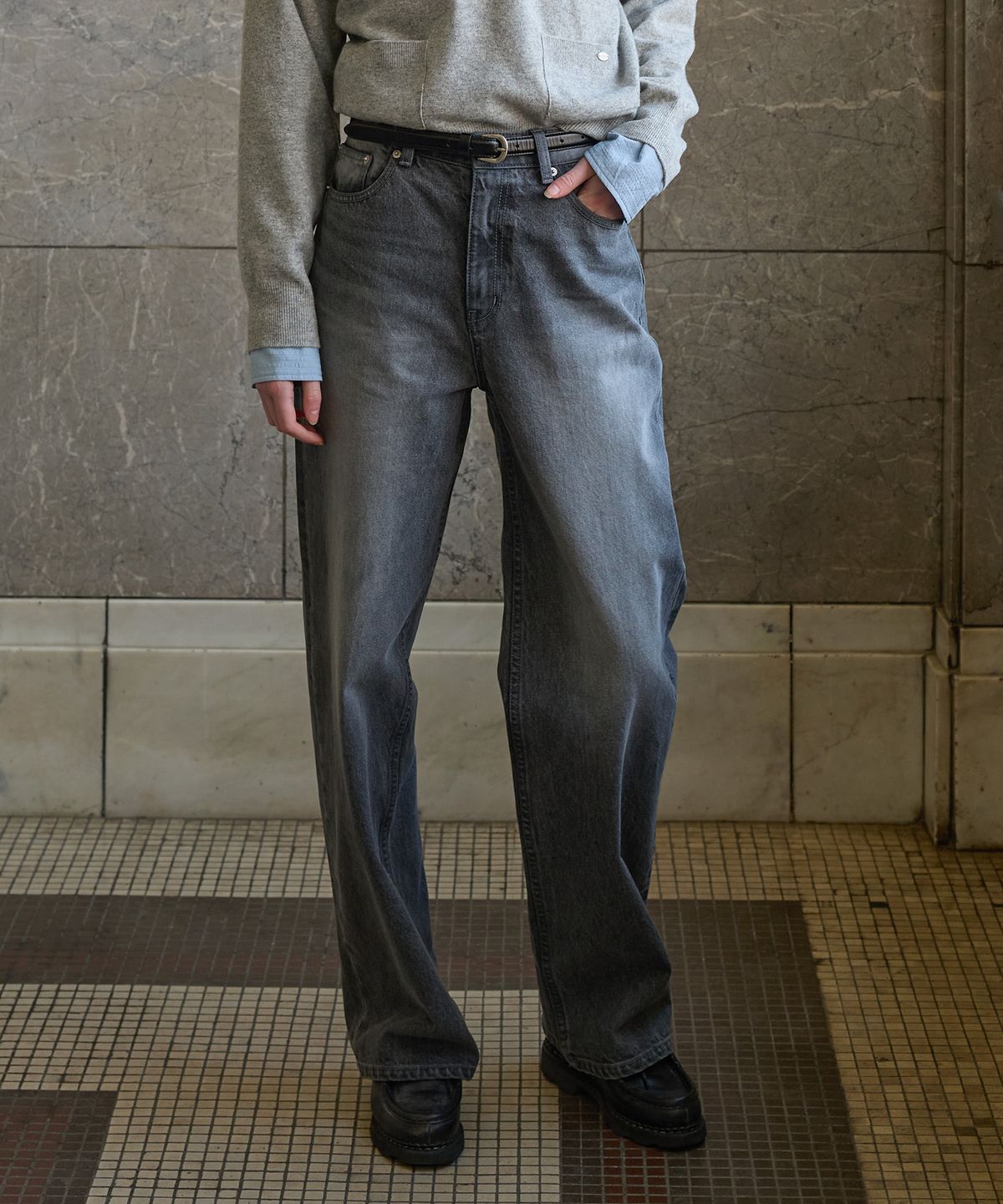 튜드먼트(TTUDEMENT) LOOSE FIT DENIM PANTS GREY