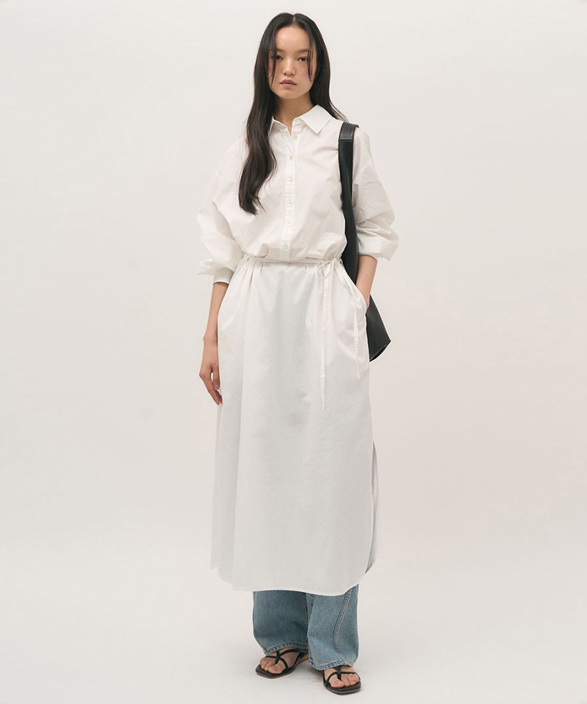 러프사이드 화이트라벨(ROUGH SIDE WHITE LABEL) Natural Shirt Dress Cloud White