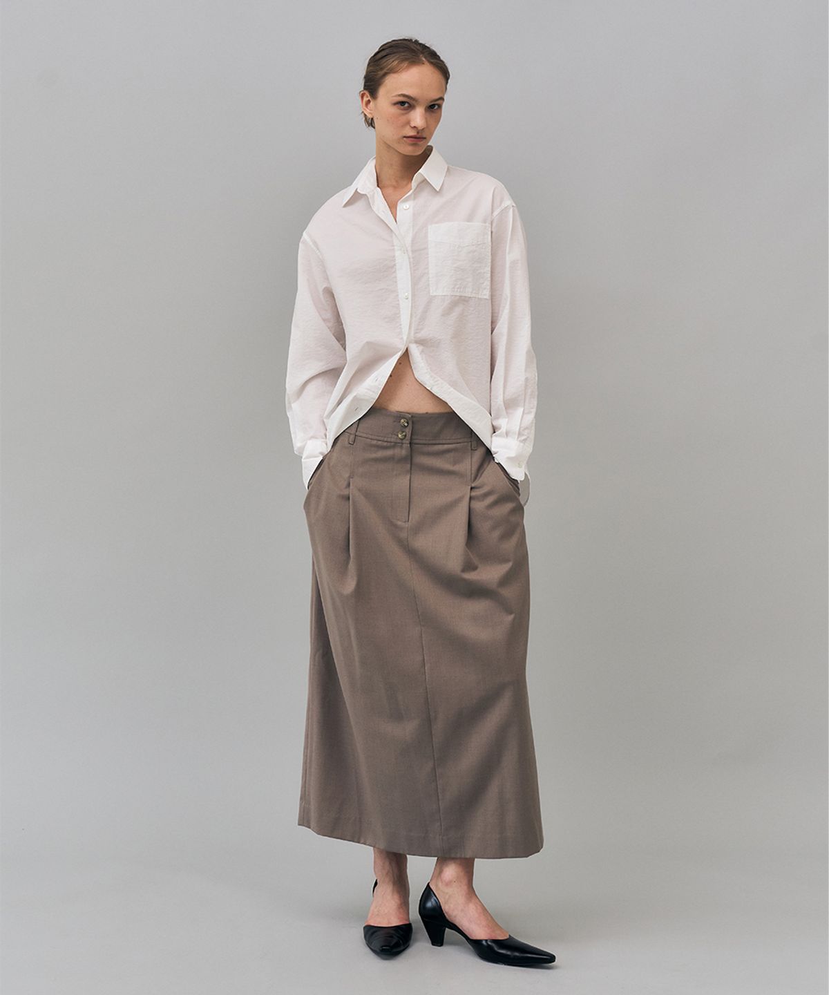 러프사이드 화이트라벨(ROUGH SIDE WHITE LABEL) Natural Washed Shirt Cloud White