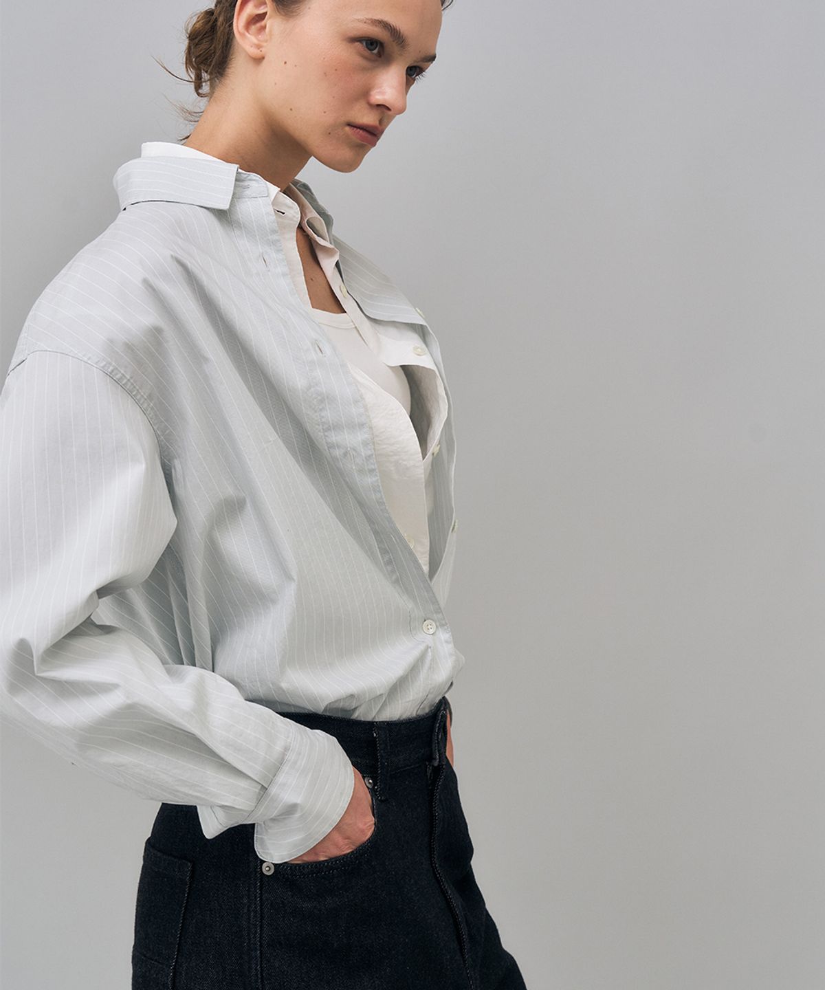 러프사이드 화이트라벨(ROUGH SIDE WHITE LABEL) Natural Washed Shirt Pale Blue ST