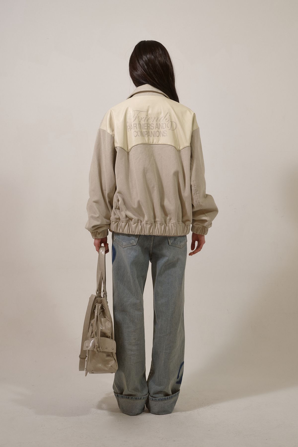 다이닛(DEINET) D & FRIENDS CORDUROY VARSITY JACKET IN IVORY