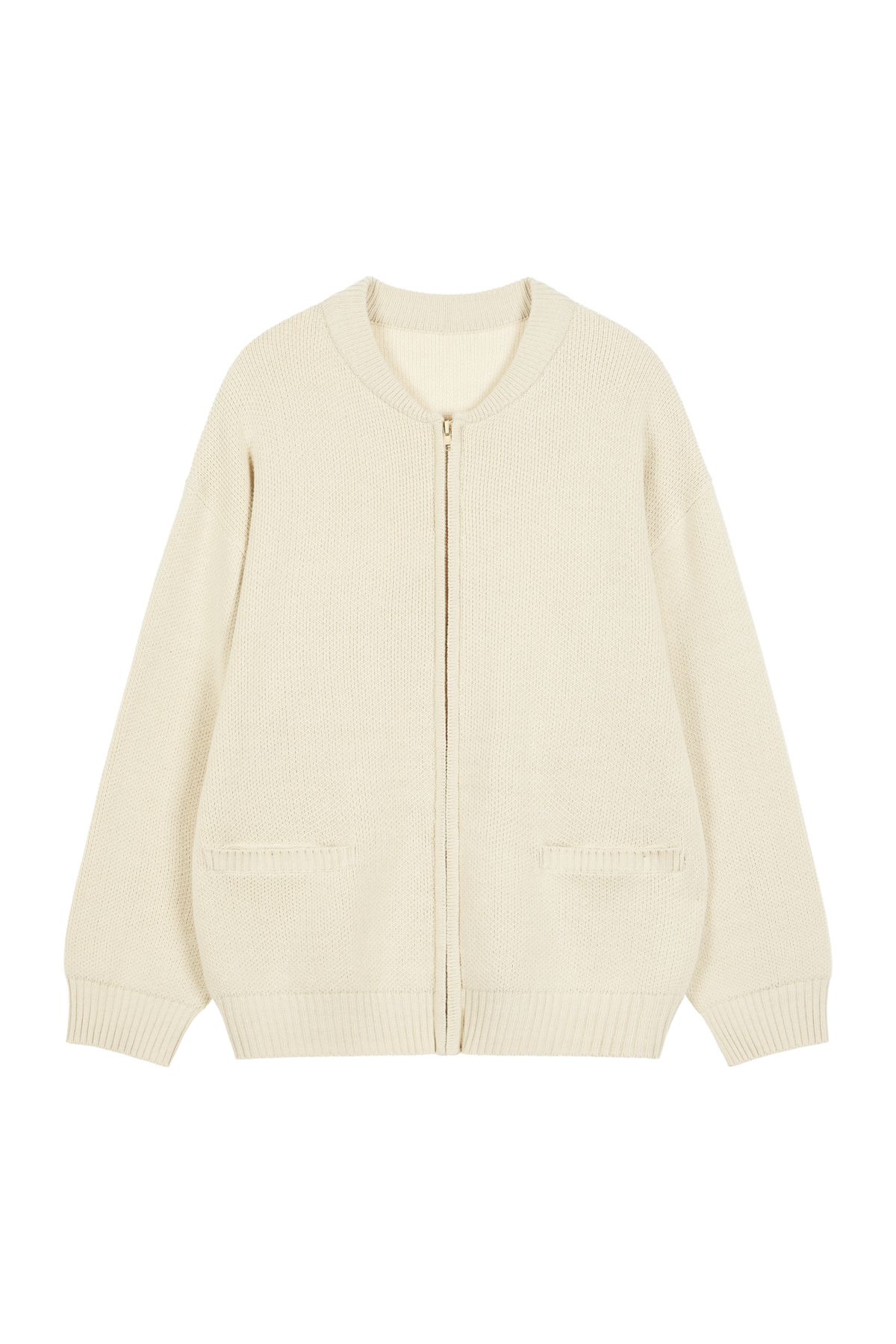 다이닛(DEINET) D JACQUARD LONG KNIT ZIP-UP IN BEIGE