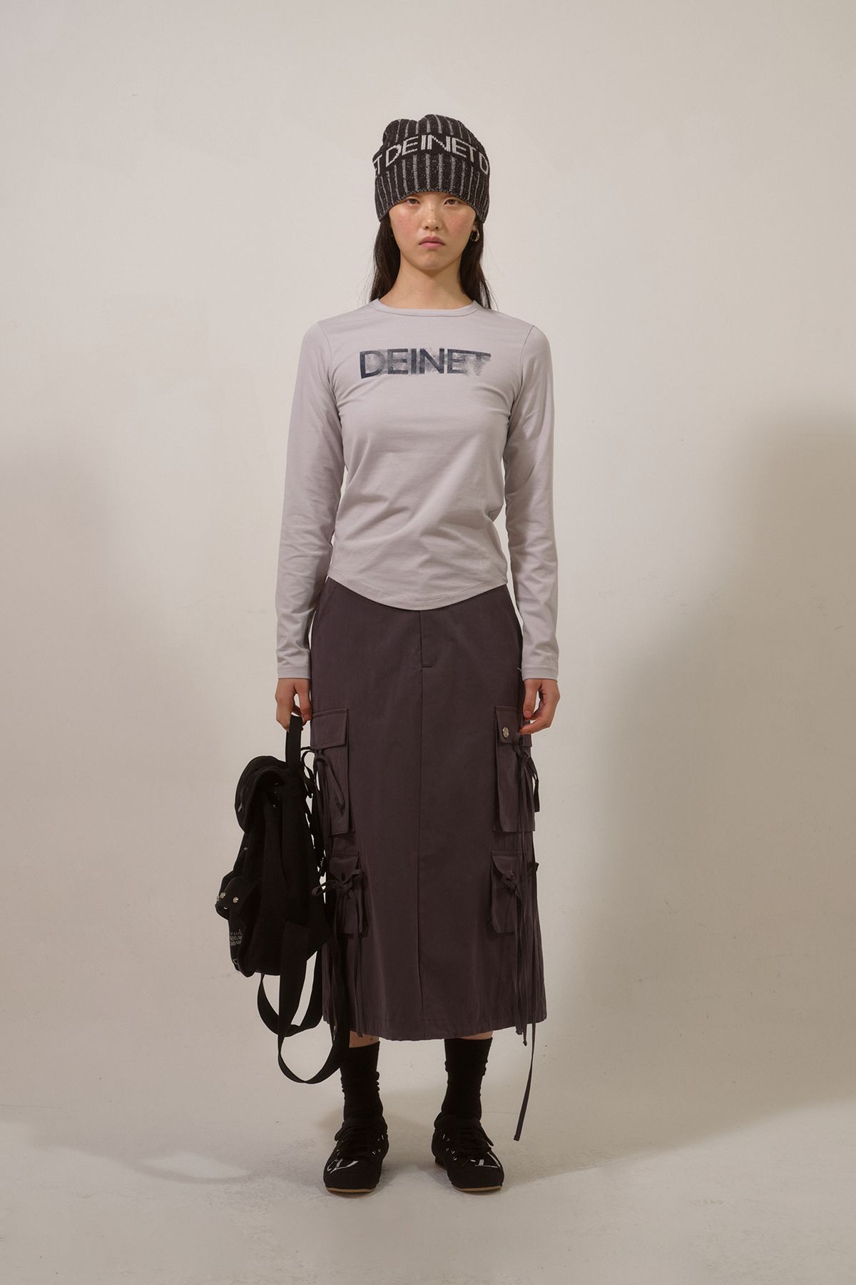 다이닛(DEINET) STRING POINT CARGO SKIRT IN CHARCOAL
