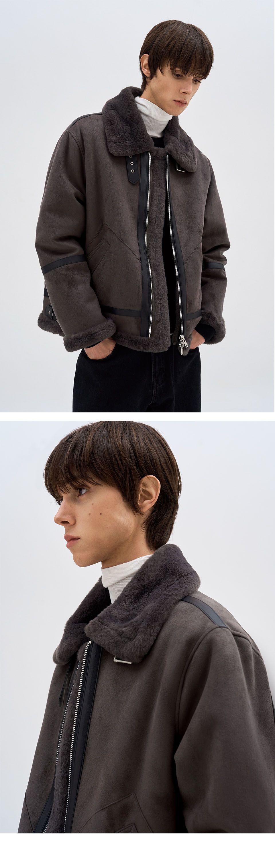 MUSINSA | DOFFJASON Solid suede mouton jacket (grey)