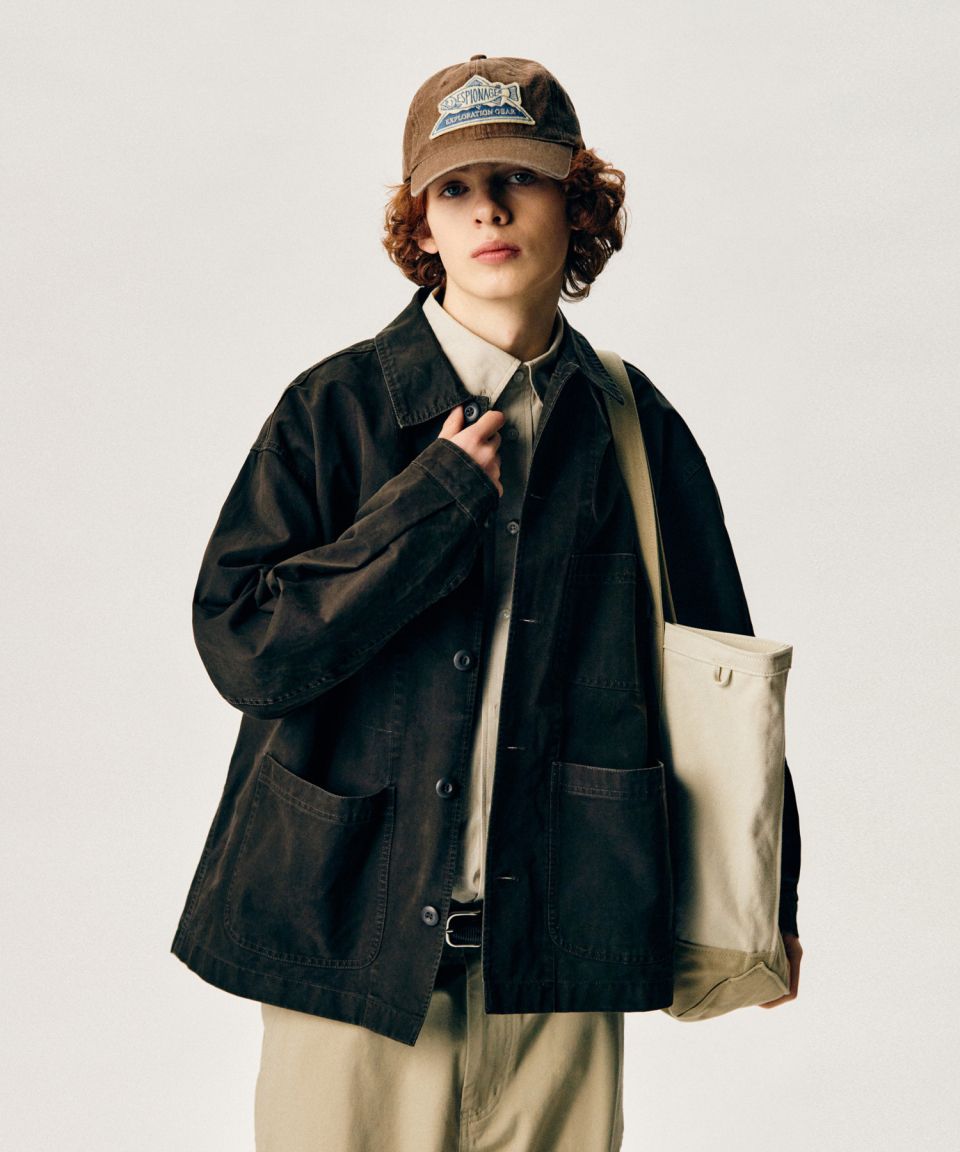 MUSINSA | ESPIONAGE French Wide Work Jacket (Moleskin) Washed Blue