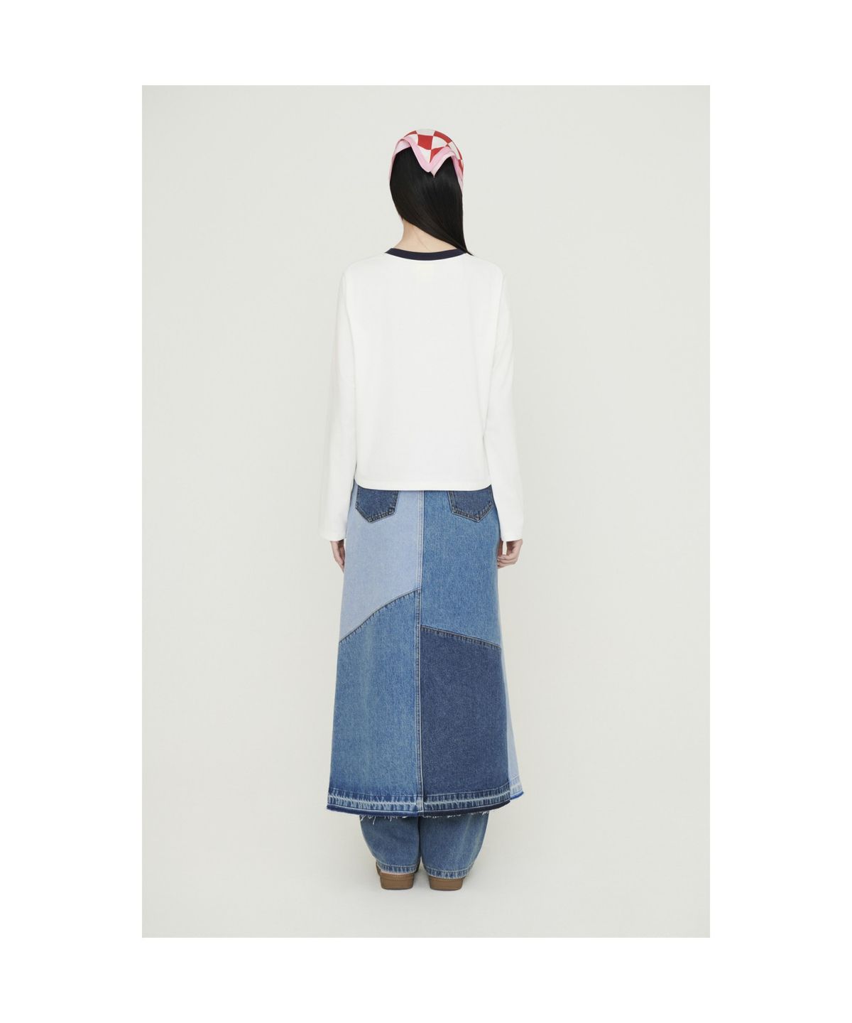 럭키슈에뜨(LUCKY CHOUETTE) Color Patch Denim Long Skirt (blue) LFPDS25210BUX