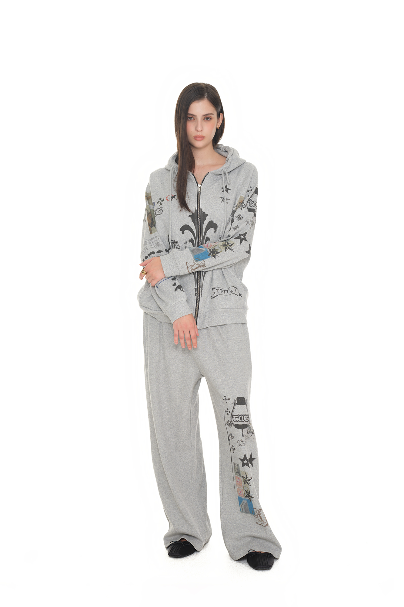 トップス TOOMUCHTAX PRINTED WAFFLE ZIP-UP HOODIE PRINTED WAFFLE ZIP-UP HOODIE (IVORY) - toomuchtax