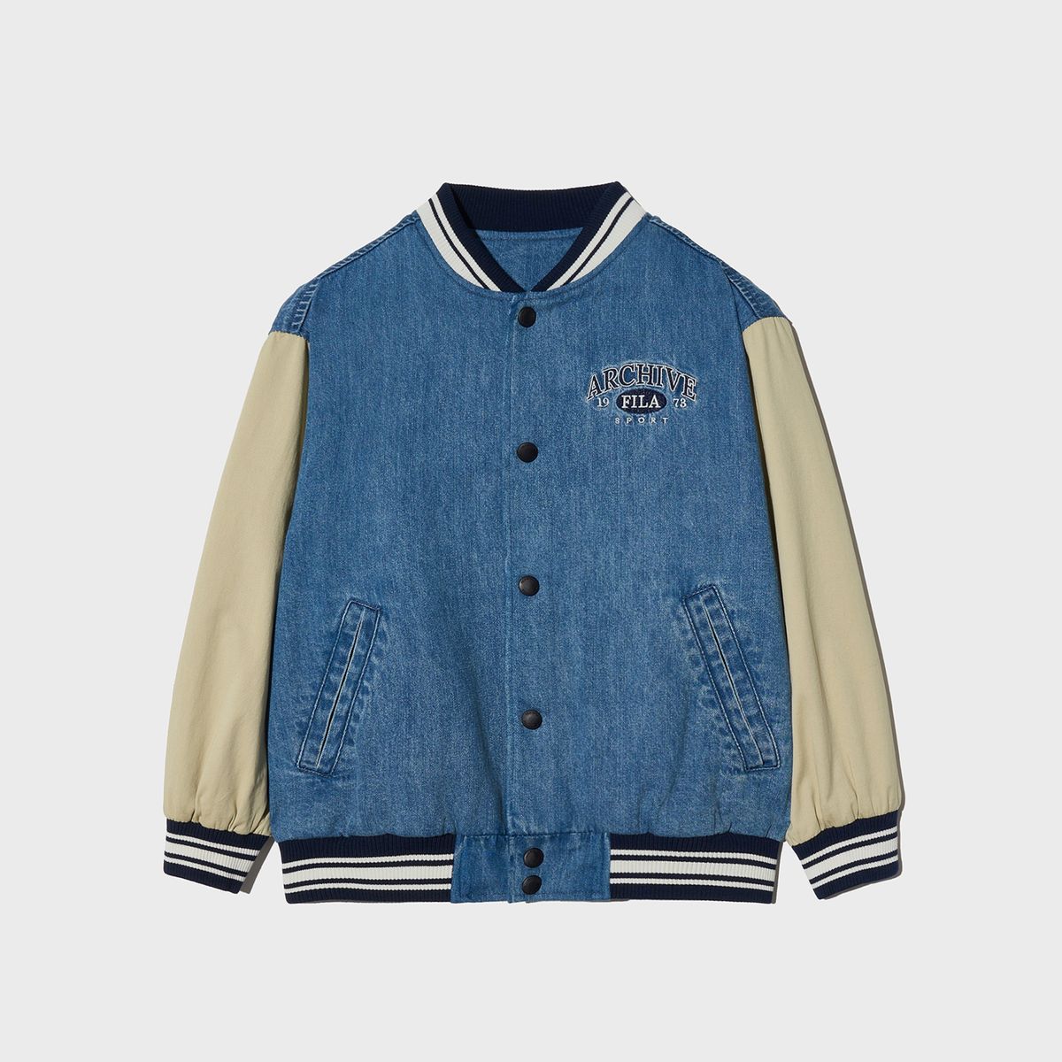휠라 키즈(FILA KIDS) 캠퍼스 데님 바시티 자켓(FK2JKH1305XLDE)