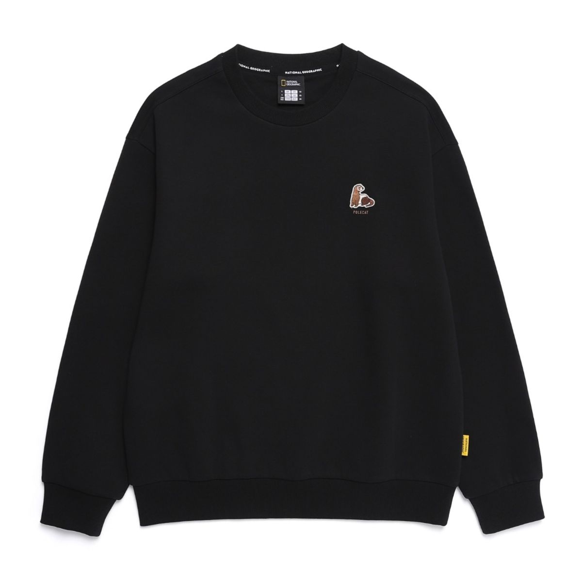 내셔널지오그래픽(NATIONALGEOGRAPHIC) N251USW940 동물 와펜 세미 오버핏 맨투맨 CARBON BLACK