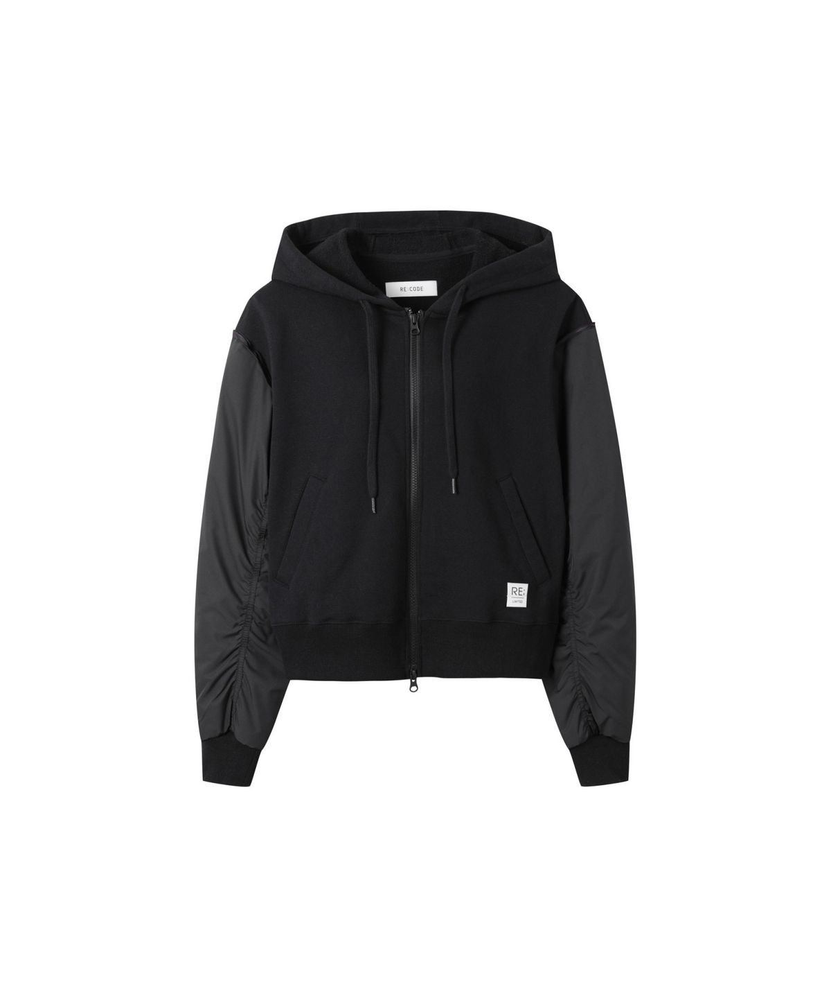 래코드(RECODE) Bomber Sleeve Zipup Hoodie_RQUAS25513BKX