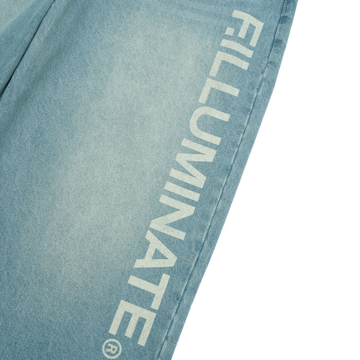 필루미네이트(FILLUMINATE) 레터링 와이드 데님 팬츠-라이트블루