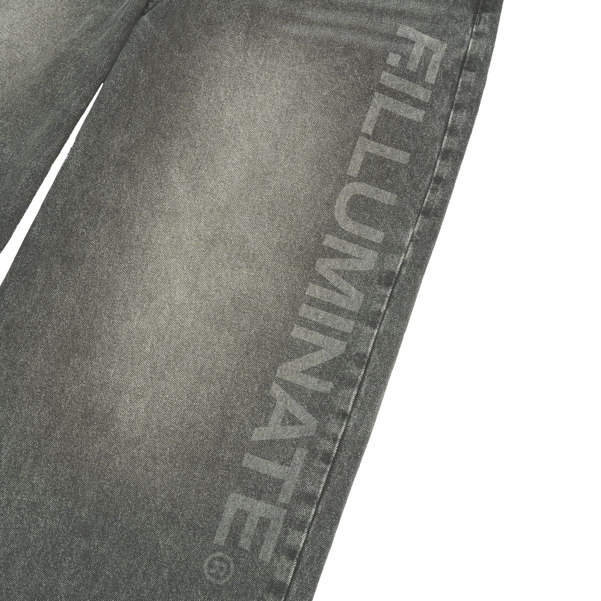필루미네이트(FILLUMINATE) 레터링 와이드 데님 팬츠-그레이