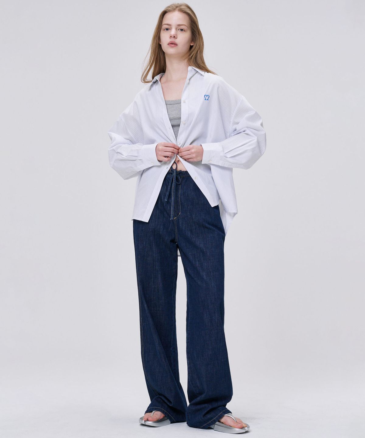 마롭(MALOUPE) 9142 경량 밴딩 와이드 데님팬츠 (다크 인디고)