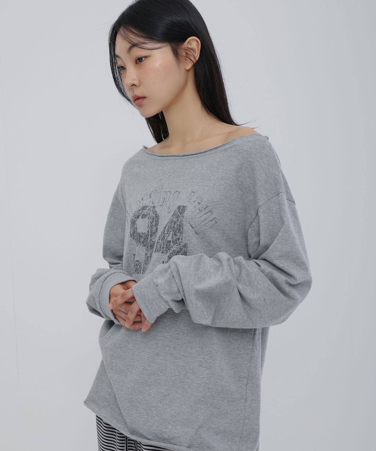 칙스(CHICKS) 노팅힐 페미닌 원숄더 롱 슬리브 멜란지