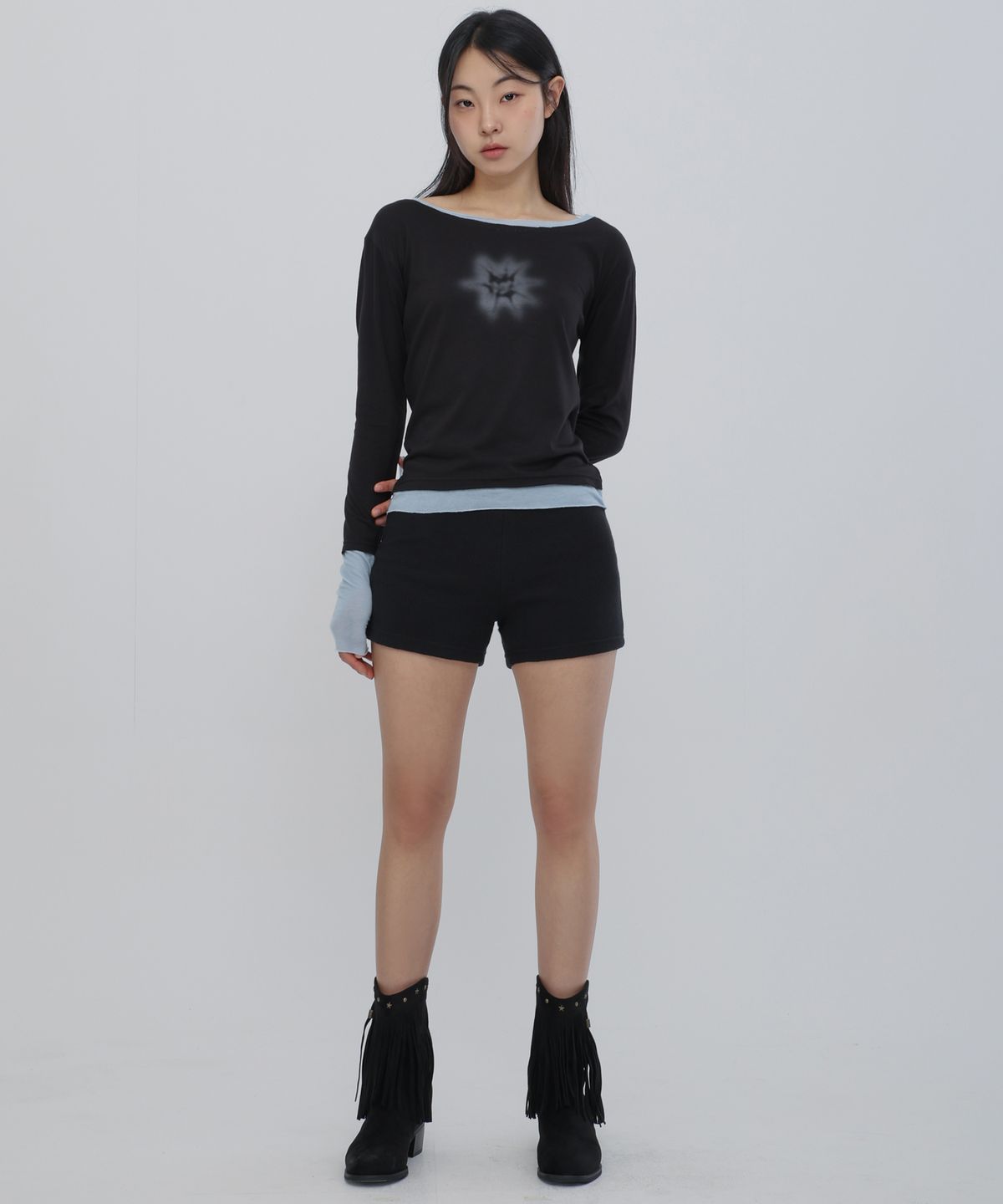 칙스(CHICKS) 클래식 골지 마이크로 쇼츠 블랙