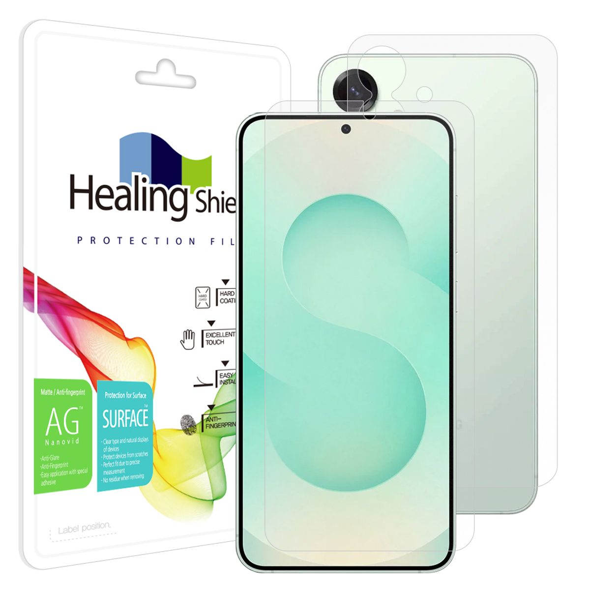 힐링쉴드(HEALINGSHIELD) 갤럭시S25 플러스 저반사 지문방지 액정보호필름 1매 후면1매
