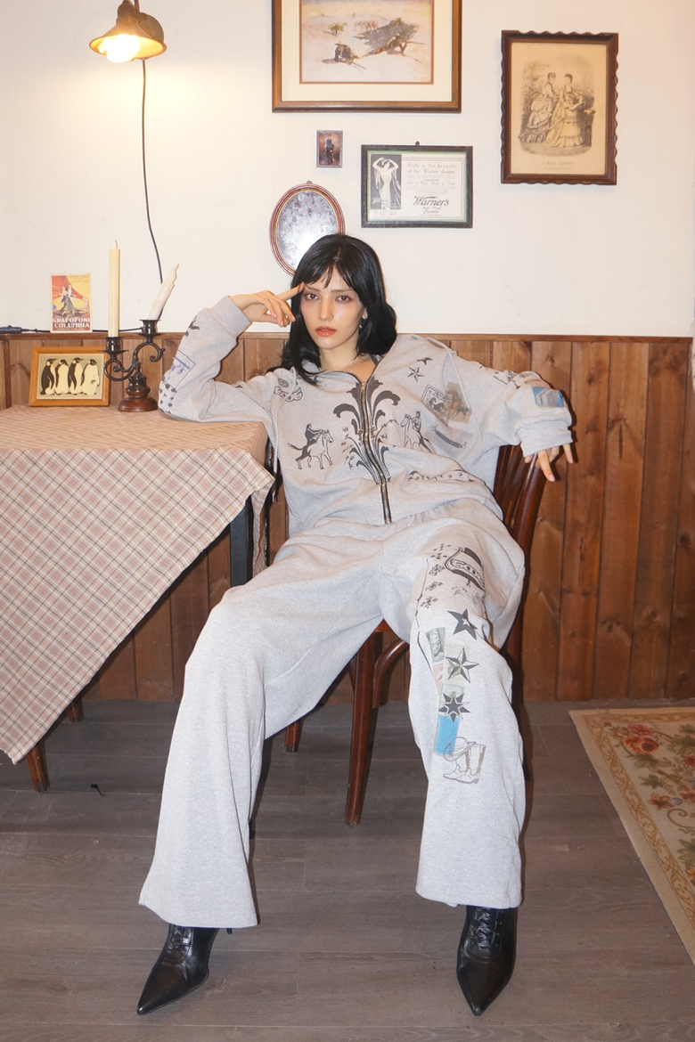 MUSINSA公式 | TOOMUCHTAX PRINTED WAFFLE PANTS (GREY)