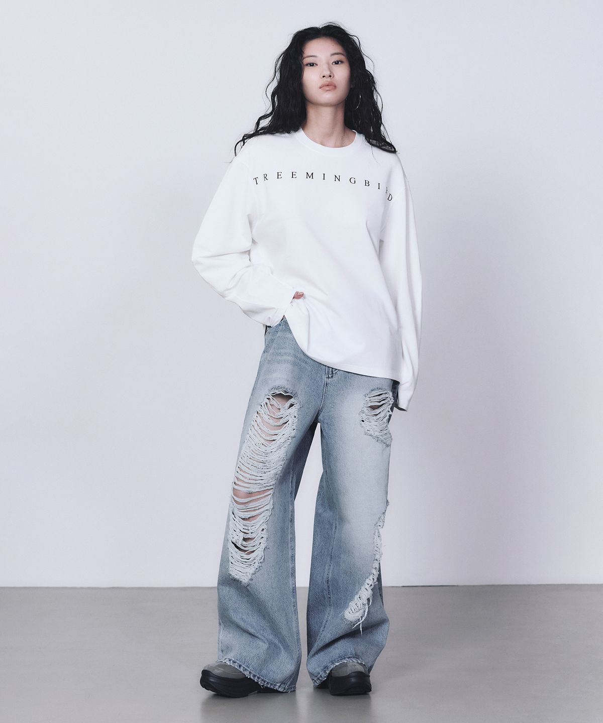 트리밍버드(TREEMINGBIRD) Horizon Logo Long Sleeves [ White ]