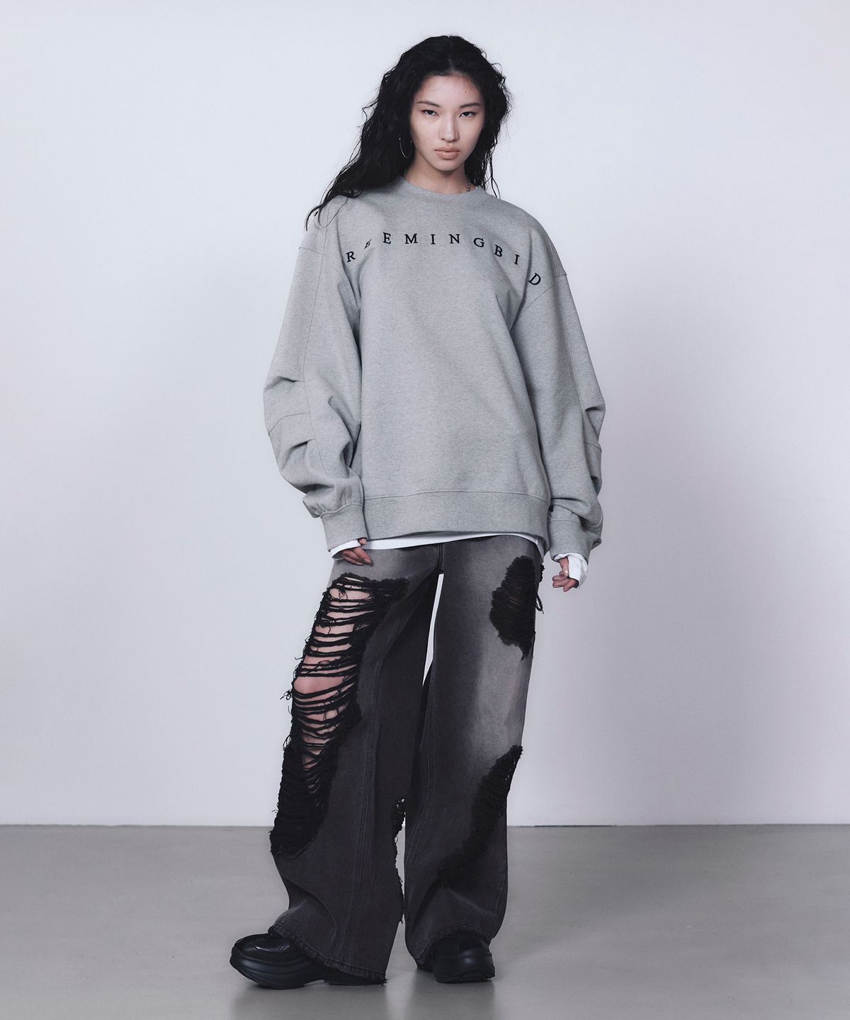트리밍버드(TREEMINGBIRD) Horizon Logo Sweat Shirt [ Melange Gray ]
