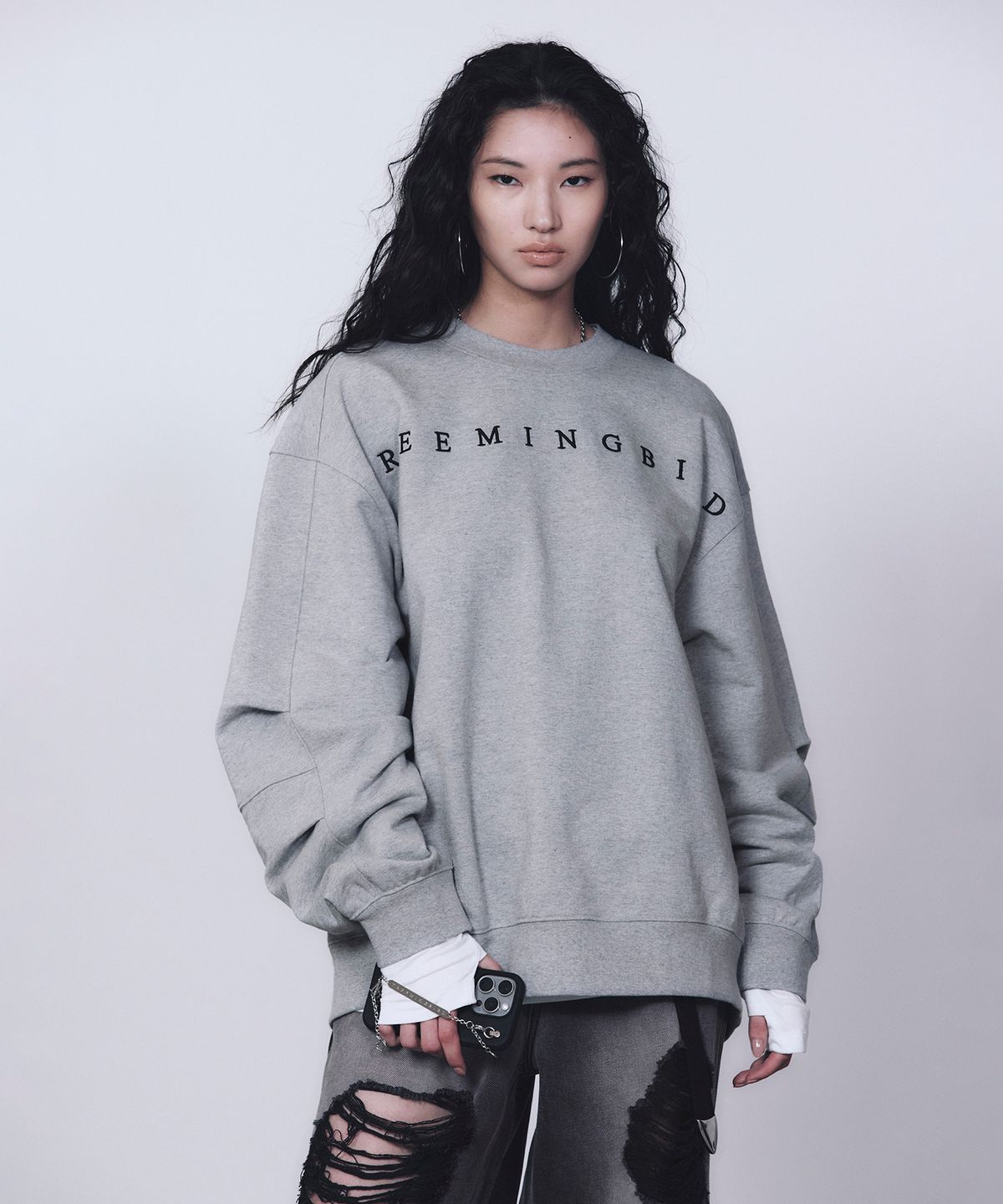 트리밍버드(TREEMINGBIRD) Horizon Logo Sweat Shirt [ Melange Gray ]