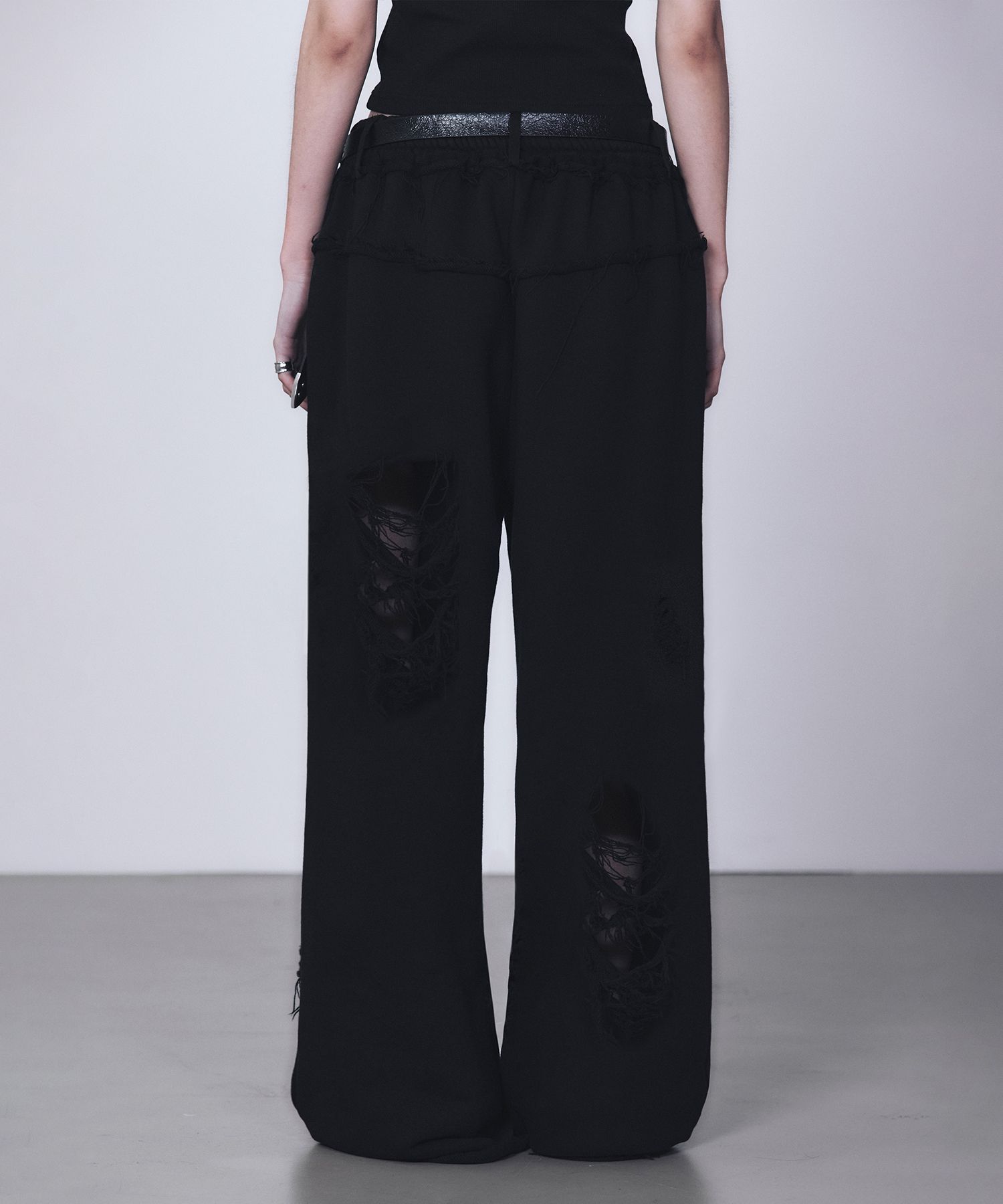 ★TREEMING BIRD★ Scratch Damage Wide Sweat Pants 4COLOR Scratch Damage Wide Sweat Pants [ Melange Gray ] - TREEMINGBIRD
