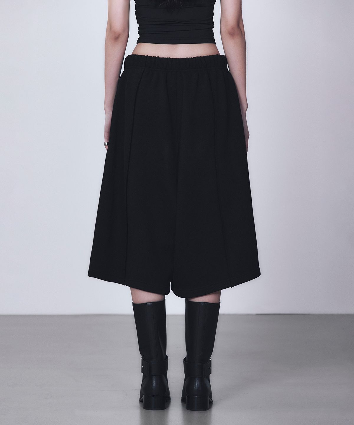 트리밍버드(TREEMINGBIRD) Zipper Finishing Sweat Bermuda Pants [ Black ]