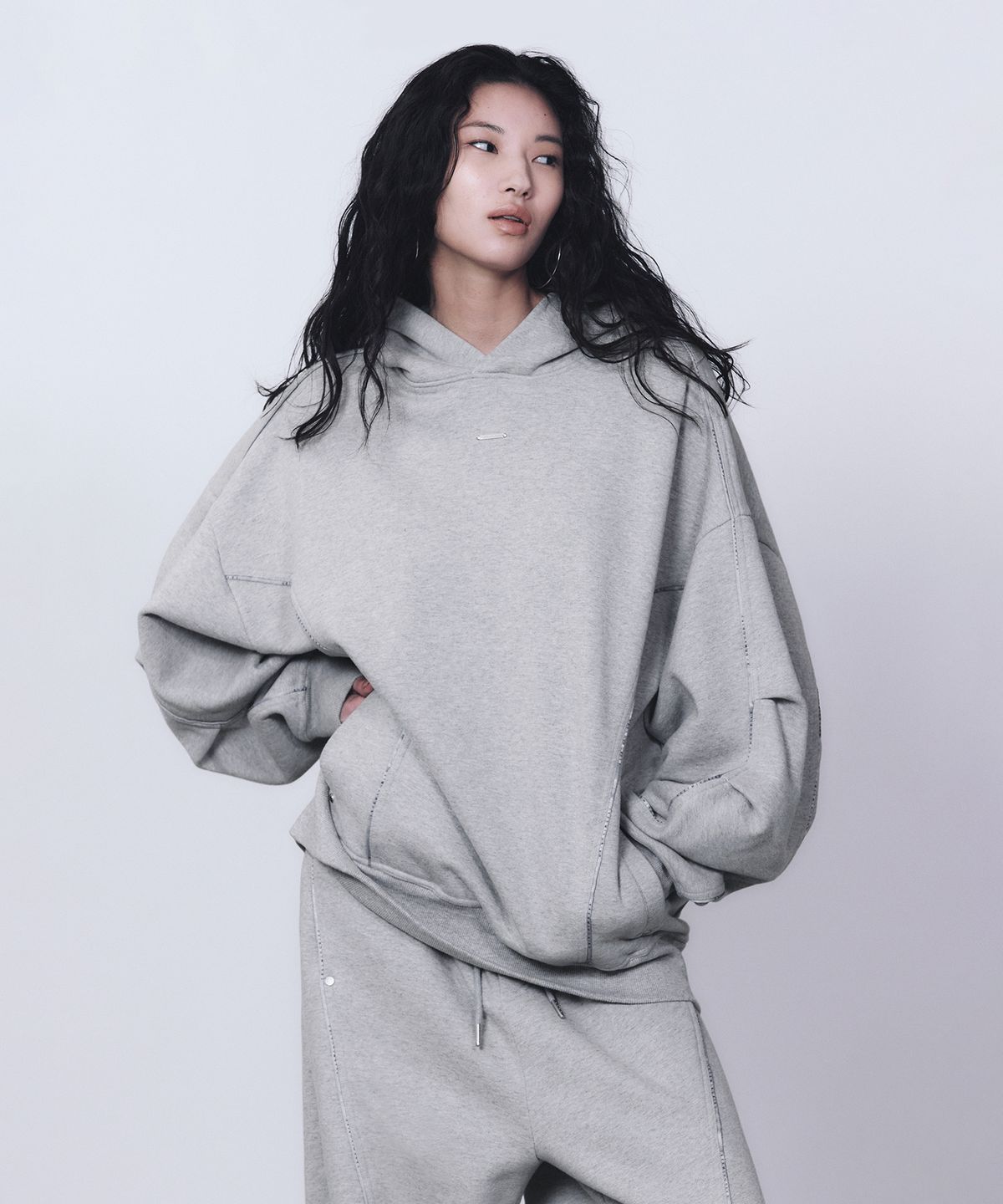 트리밍버드(TREEMINGBIRD) TMB Logo Piping Hoodie [ Melange Gray ]