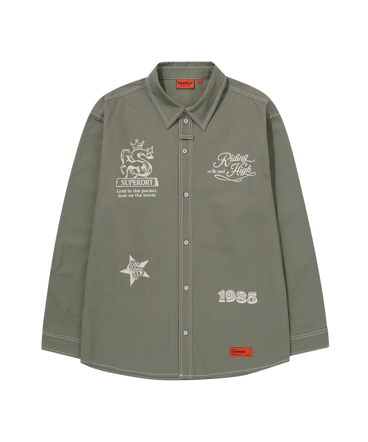 슈퍼드라이(SUPERDRY) 리치 파머 그래픽 코튼 셔츠 올리브