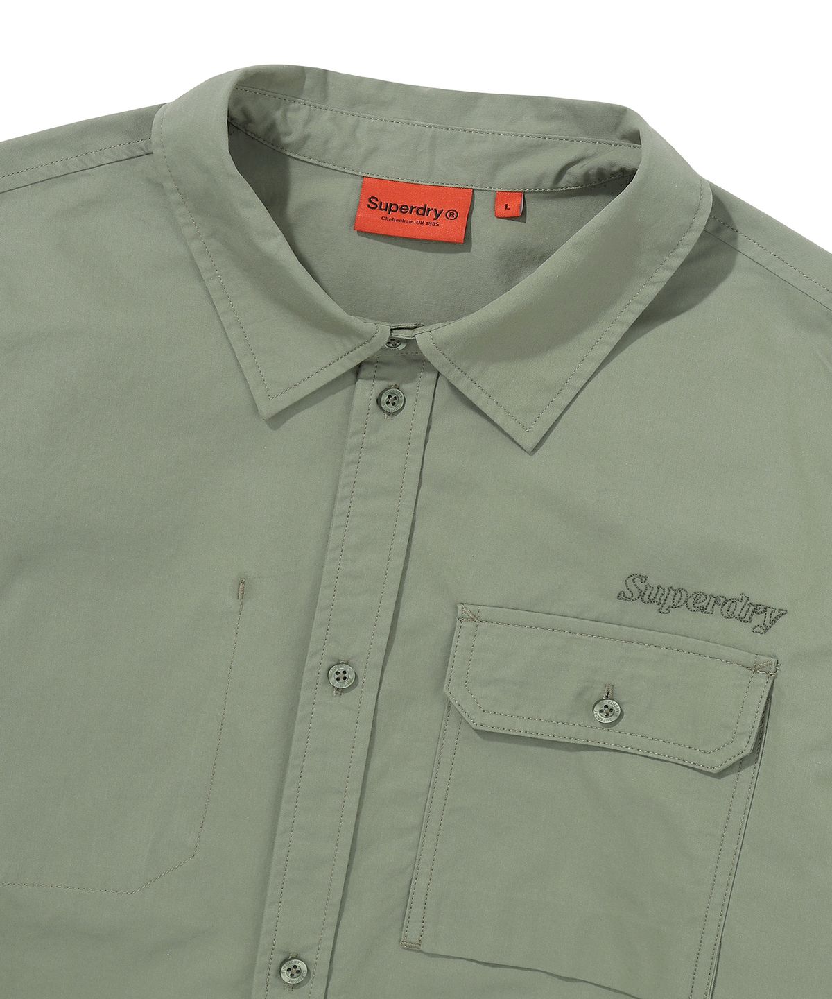 슈퍼드라이(SUPERDRY) 콘트라스트 스티치 워크 포켓 셔츠 카키 그린