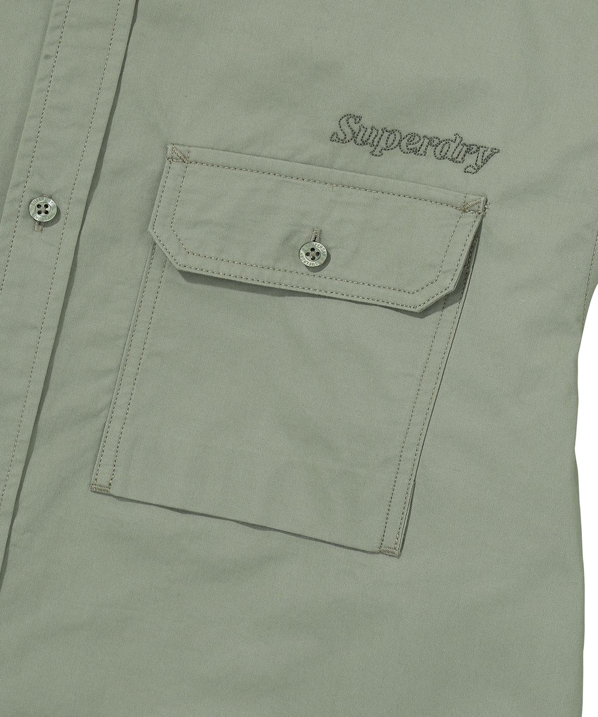 슈퍼드라이(SUPERDRY) 콘트라스트 스티치 워크 포켓 셔츠 카키 그린