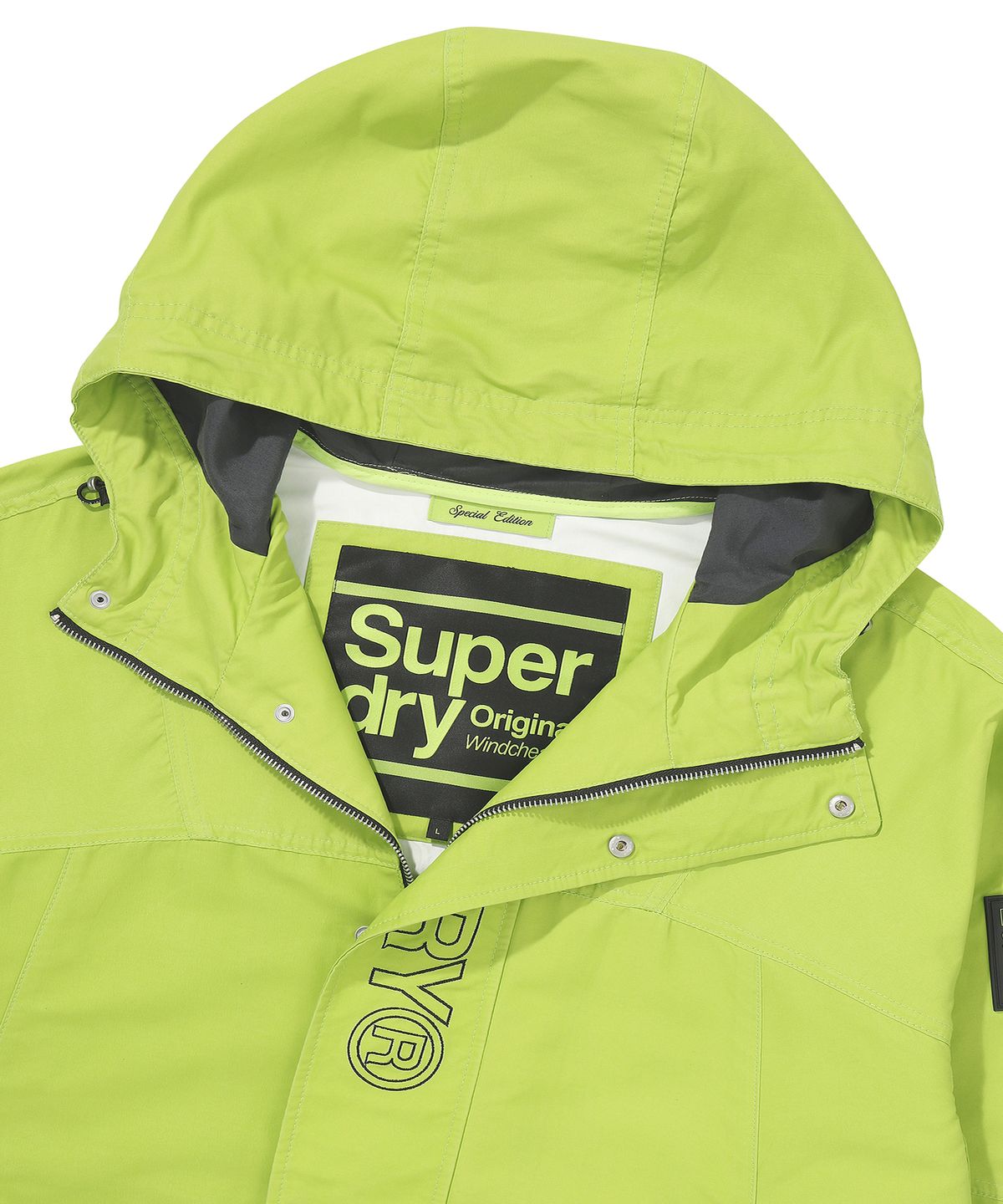 슈퍼드라이(SUPERDRY) 후드 시그니처 윈드브레이커 자켓 라임