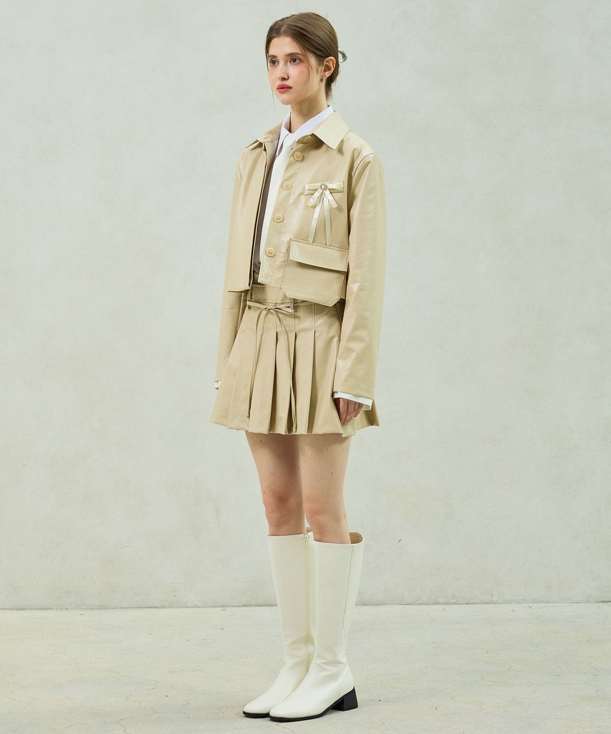 아리킴(ARIKIM) MOLLY LEATHER CROP JACKET / BEIGE