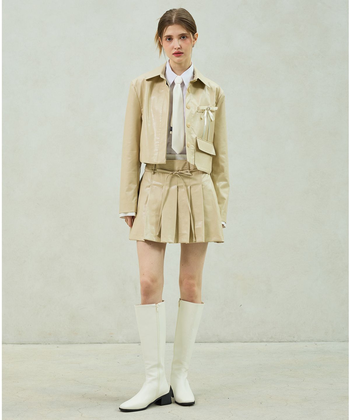아리킴(ARIKIM) MOLLY LEATHER CROP JACKET / BEIGE