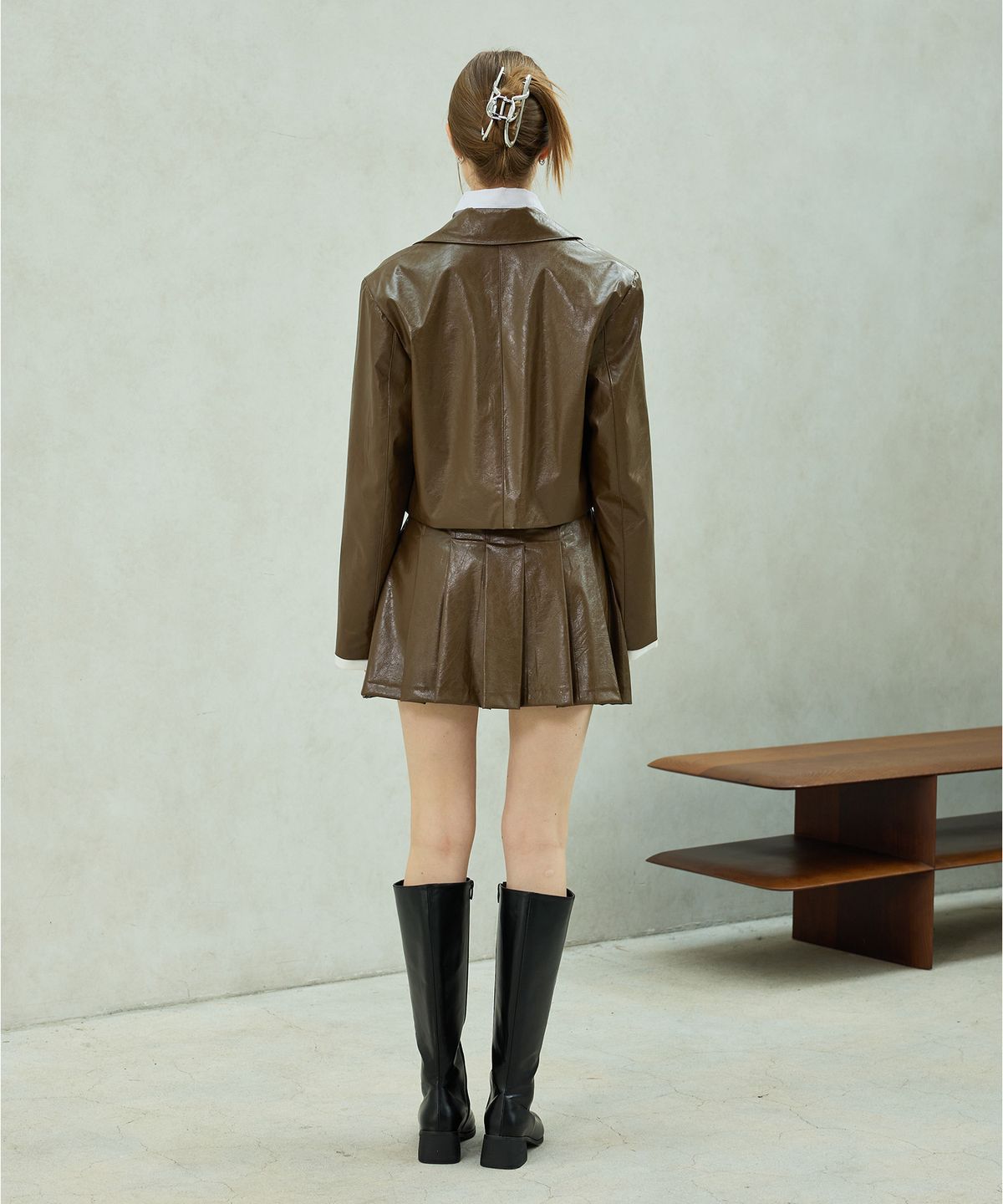 아리킴(ARIKIM) MOLLY LEATHER PLEATS SKIRT PANTS / BROWN