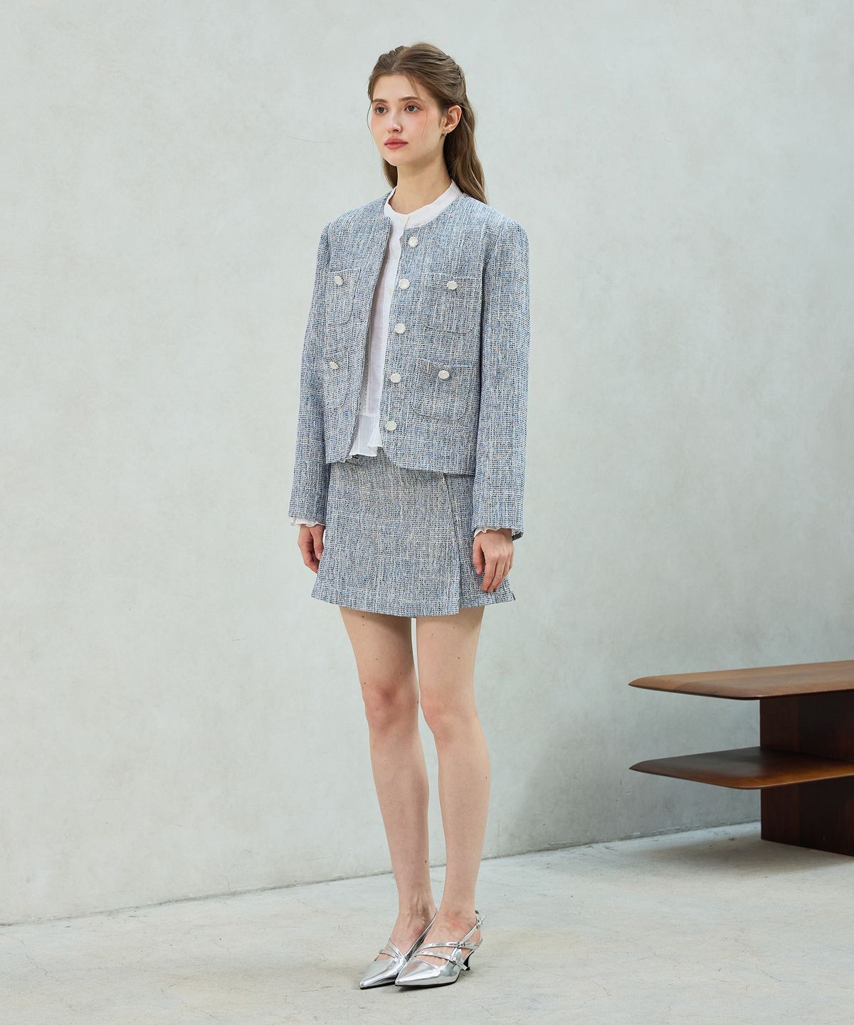 아리킴(ARIKIM) CHERISH TWEED SKIRT PANTS / SKY BLUE