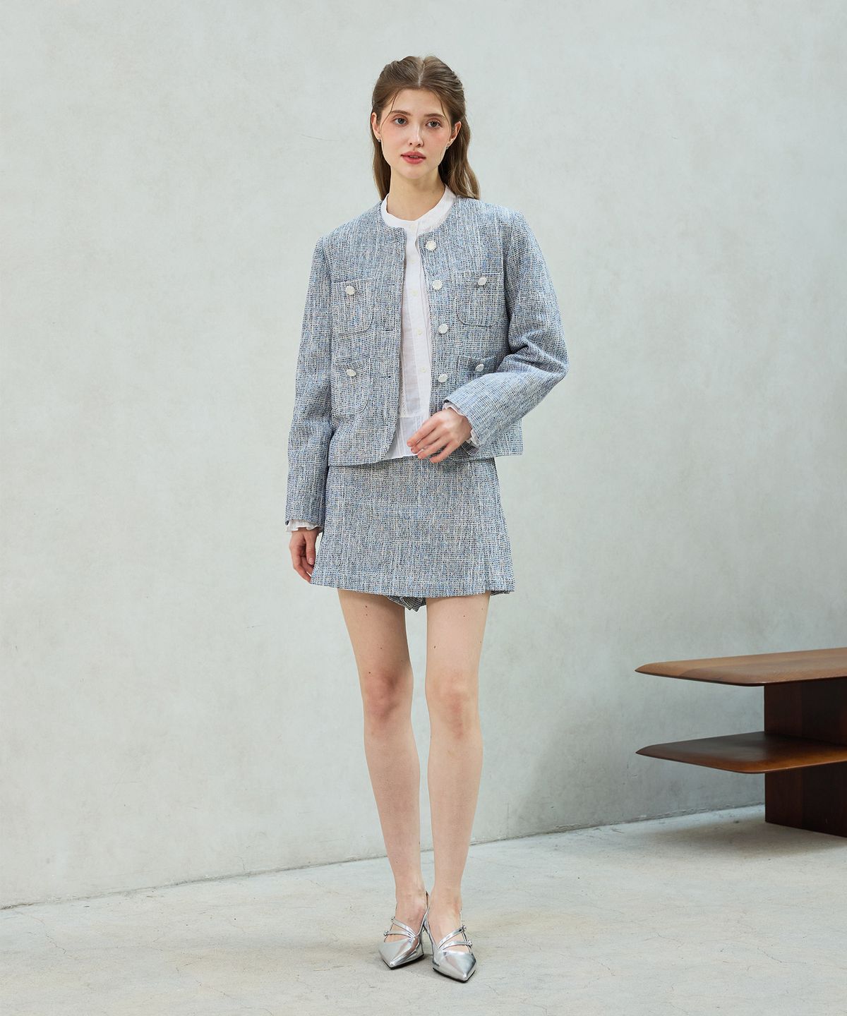 아리킴(ARIKIM) CHERISH TWEED SKIRT PANTS / SKY BLUE