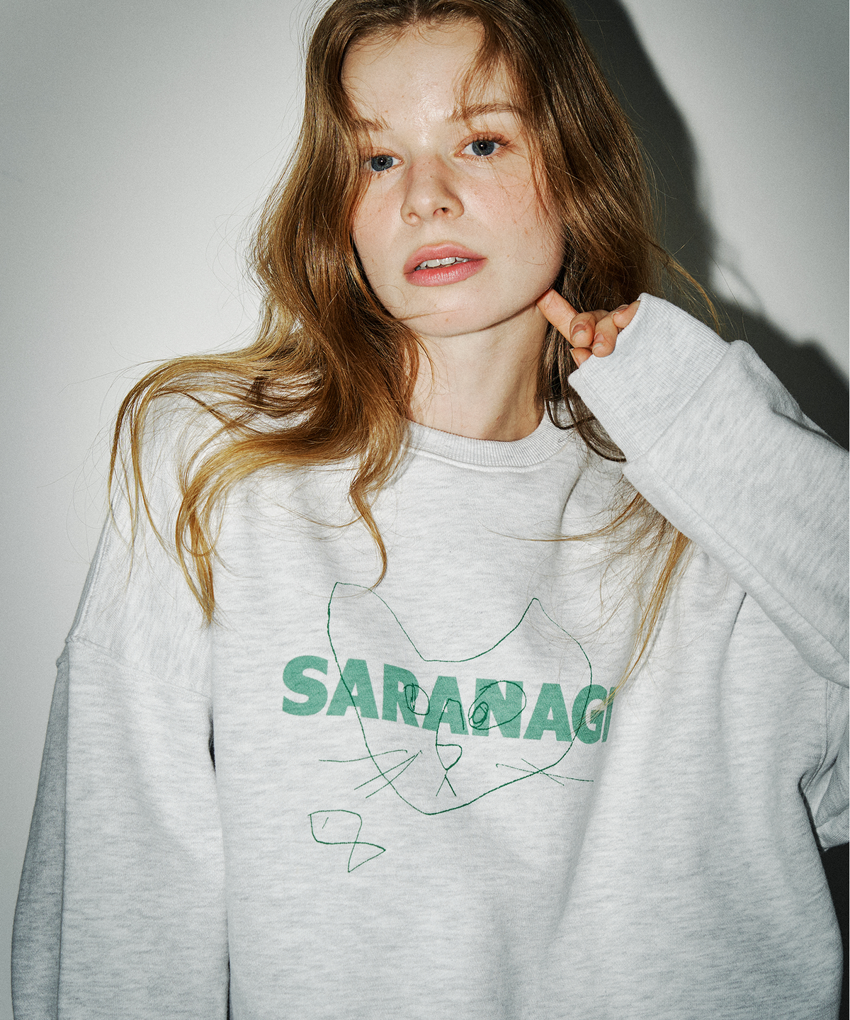 사라나기(SARANAGI) SE057- sweatshirt (white melange -green)
